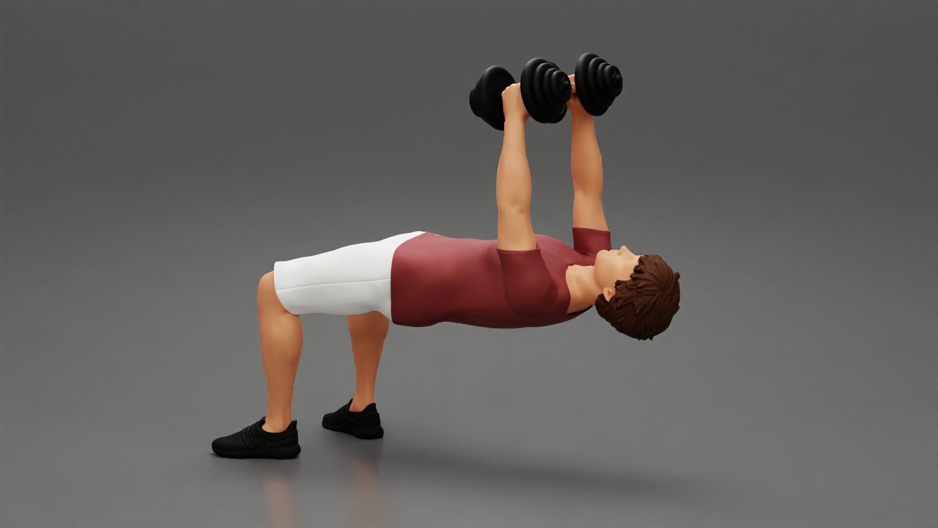 Muscular working out in gym doing exercises with dumbbell chest 3D print model_2