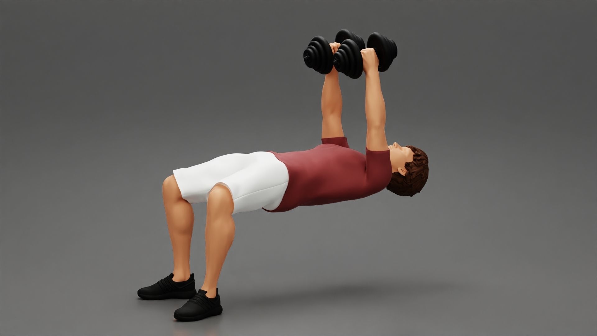 Muscular working out in gym doing exercises with dumbbell chest 3D print model_3