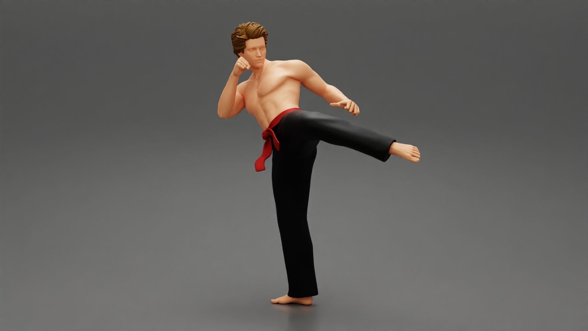 Karate man in a red belt 3D print model_5