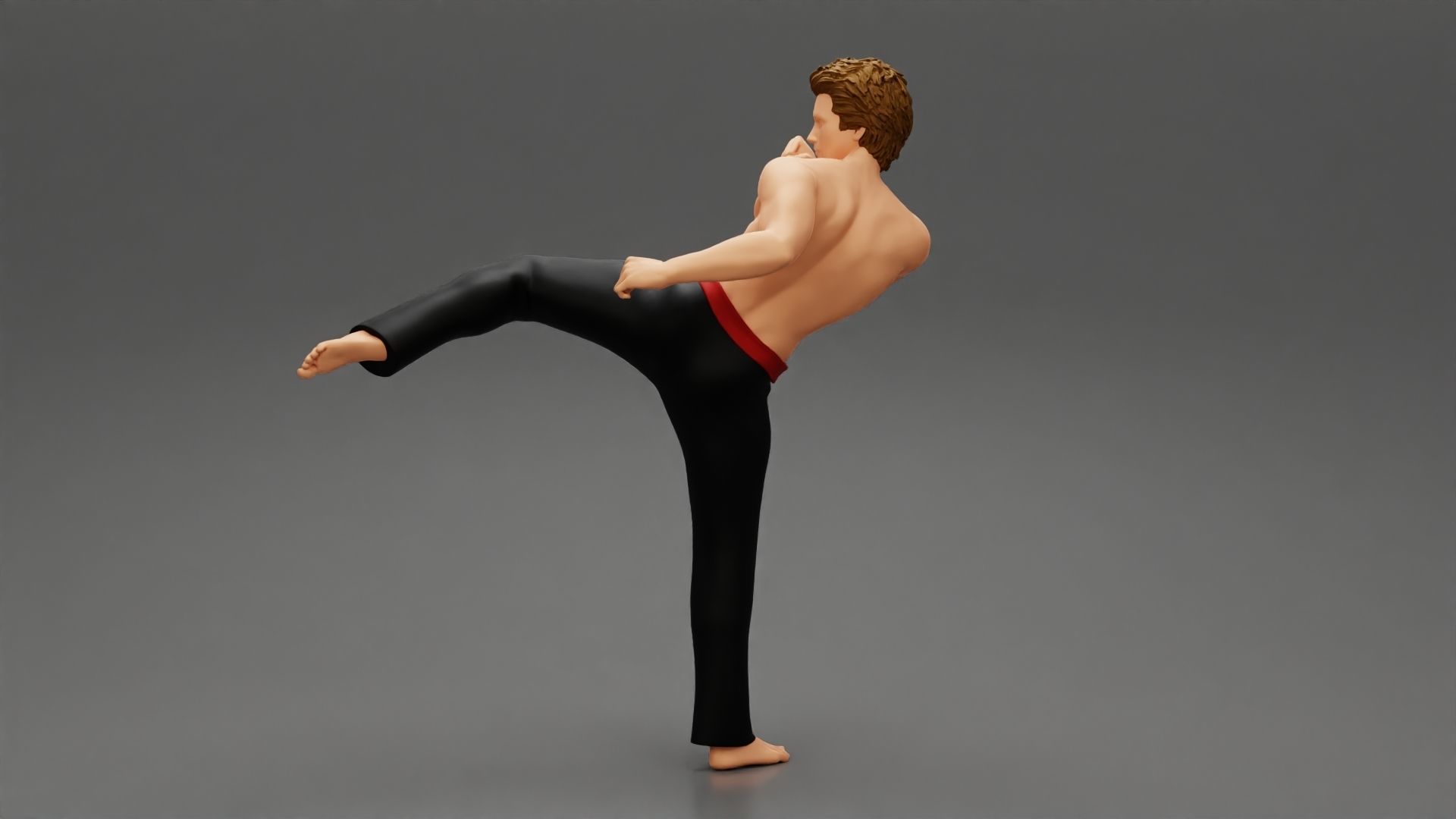 Karate man in a red belt 3D print model_3