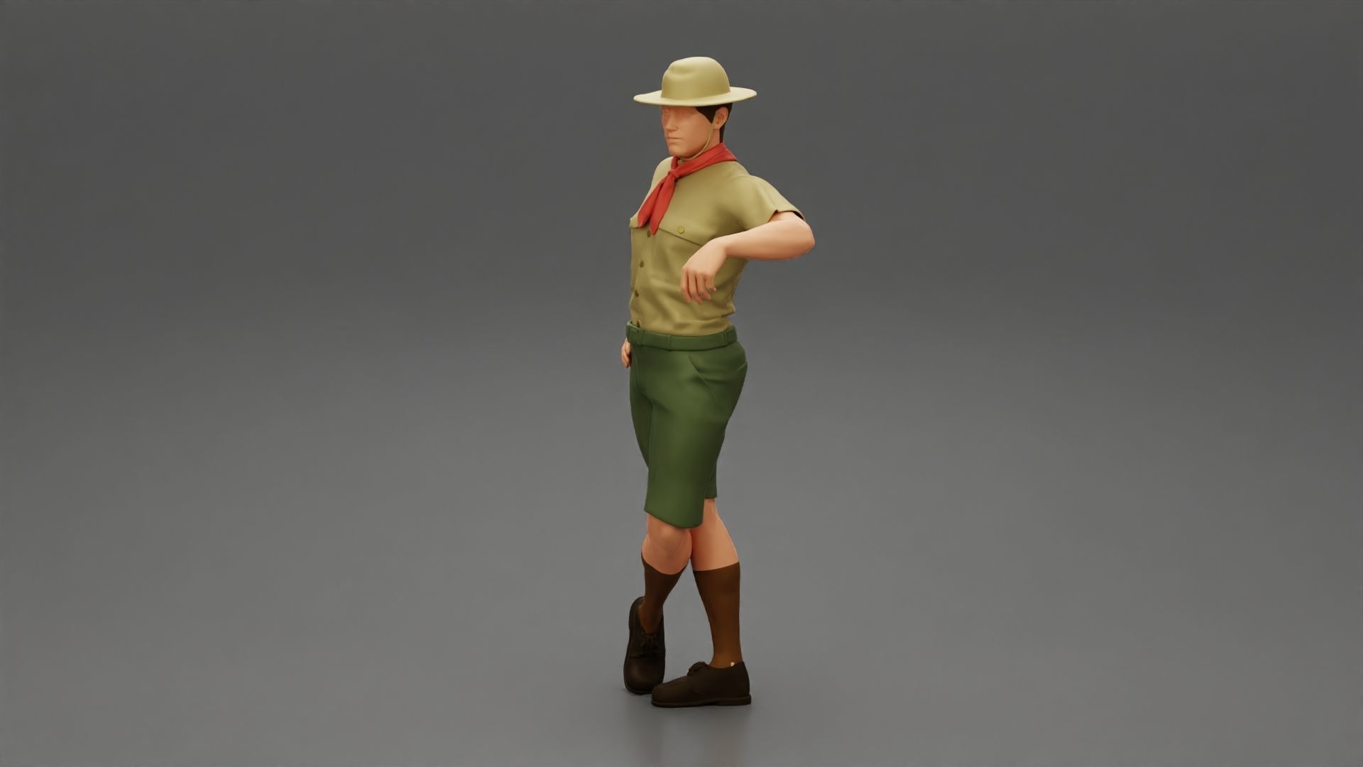 Boy scout standing at scout camp during their summer camp 3D print model_5
