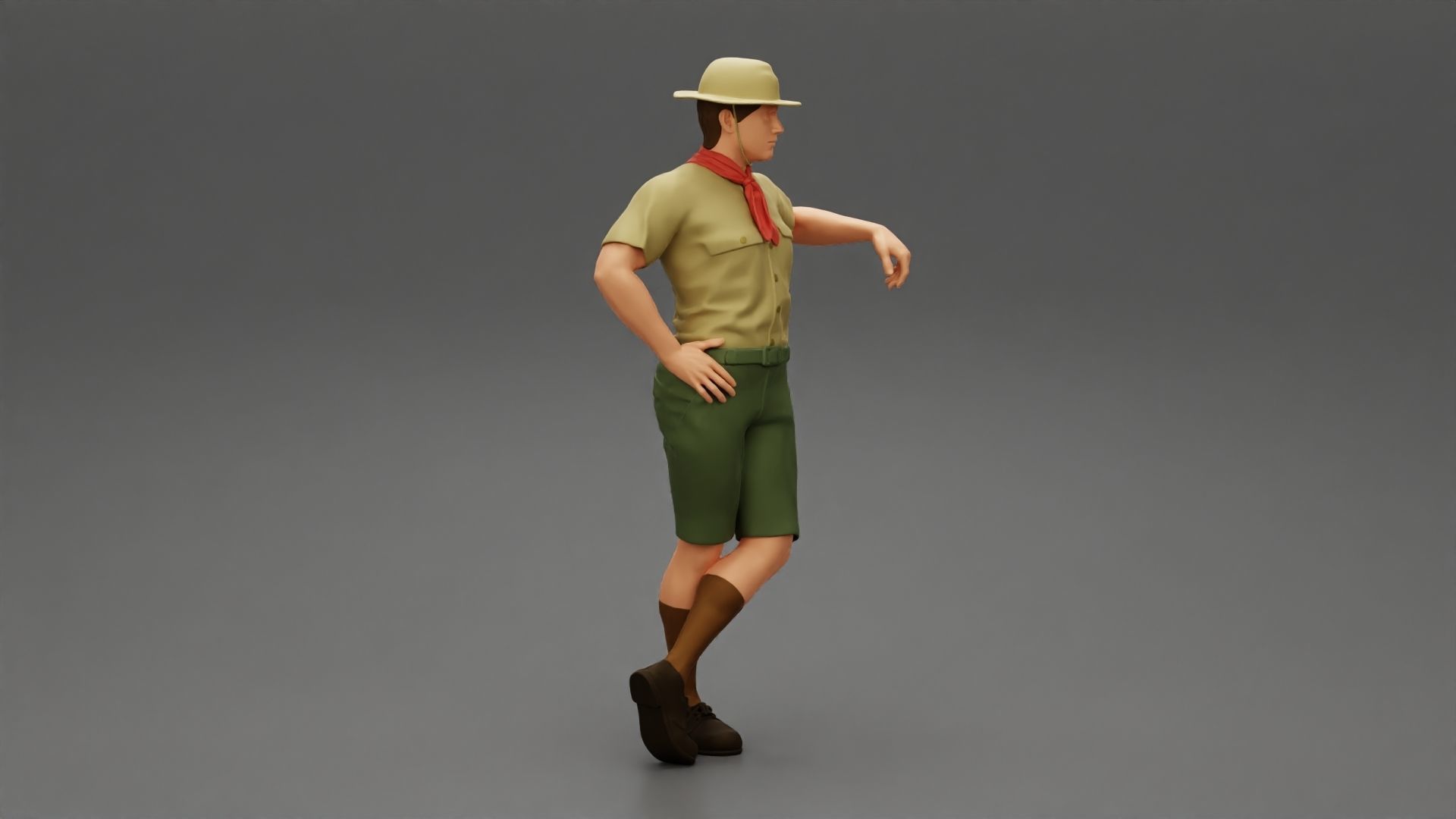 Boy scout standing at scout camp during their summer camp 3D print model_1