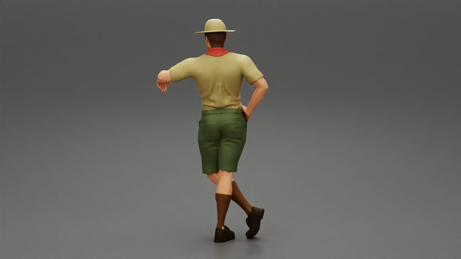 Boy scout standing at scout camp during their summer camp 3D print model_3