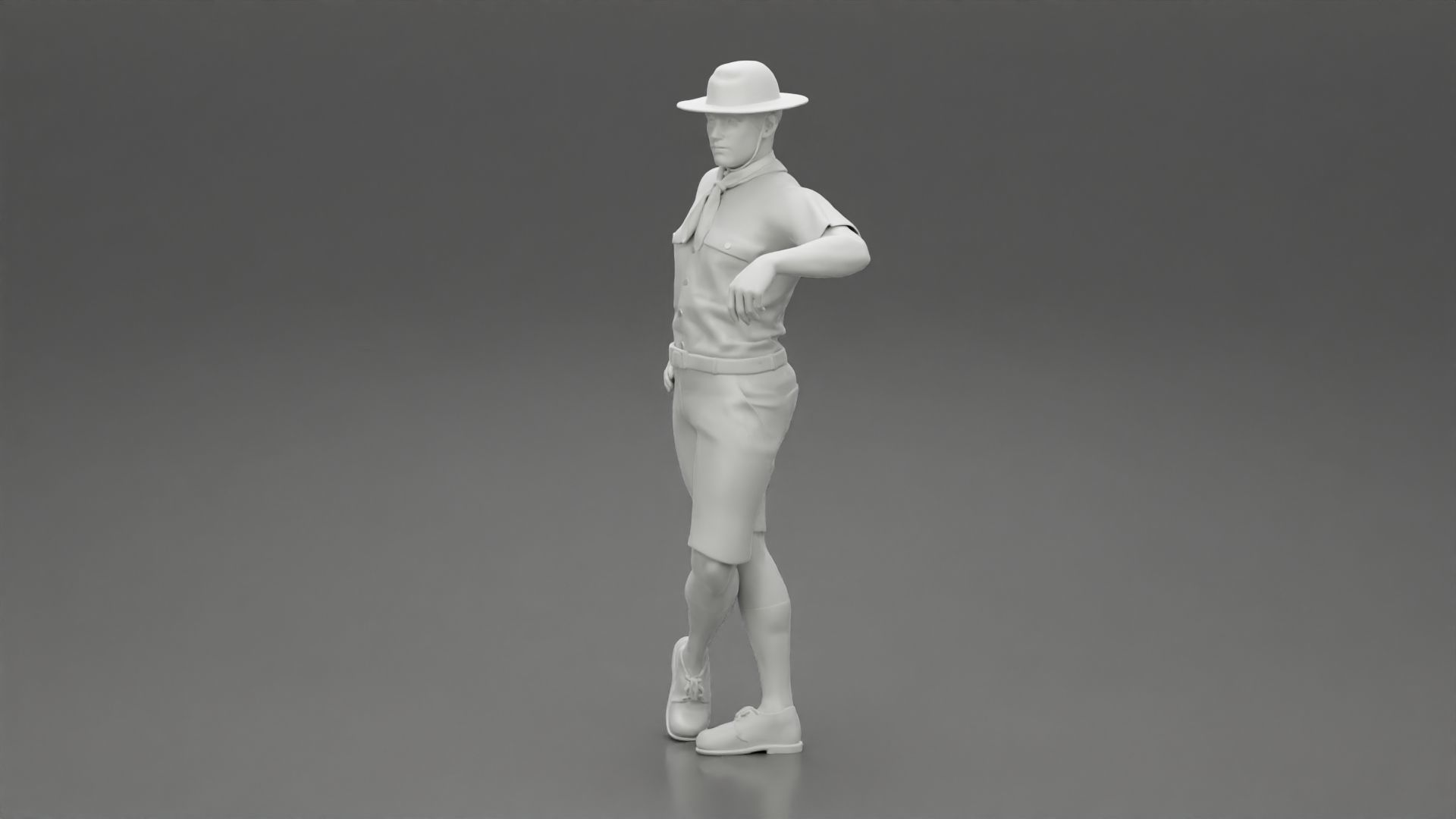 Boy scout standing at scout camp during their summer camp 3D print model_11