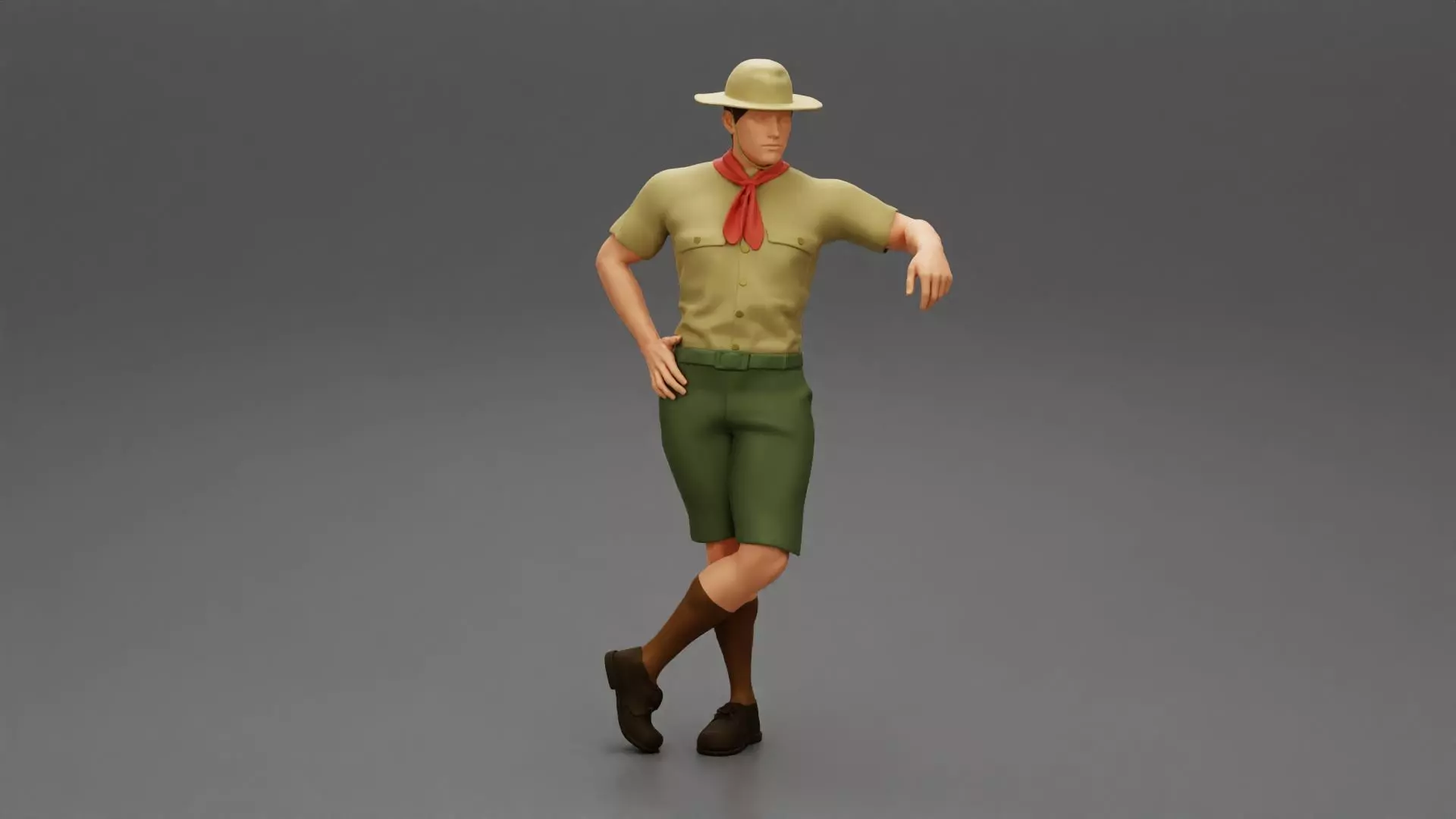 Boy scout standing at scout camp during their summer camp 3D print model_0