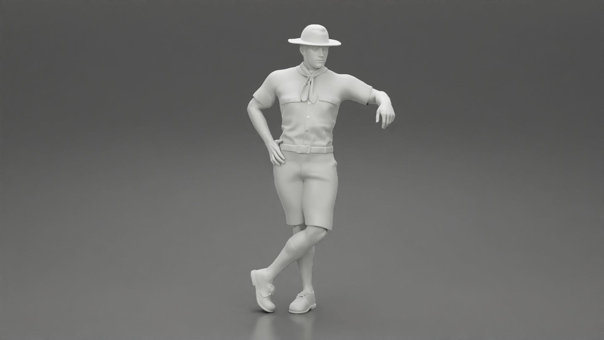 Boy scout standing at scout camp during their summer camp 3D print model_6
