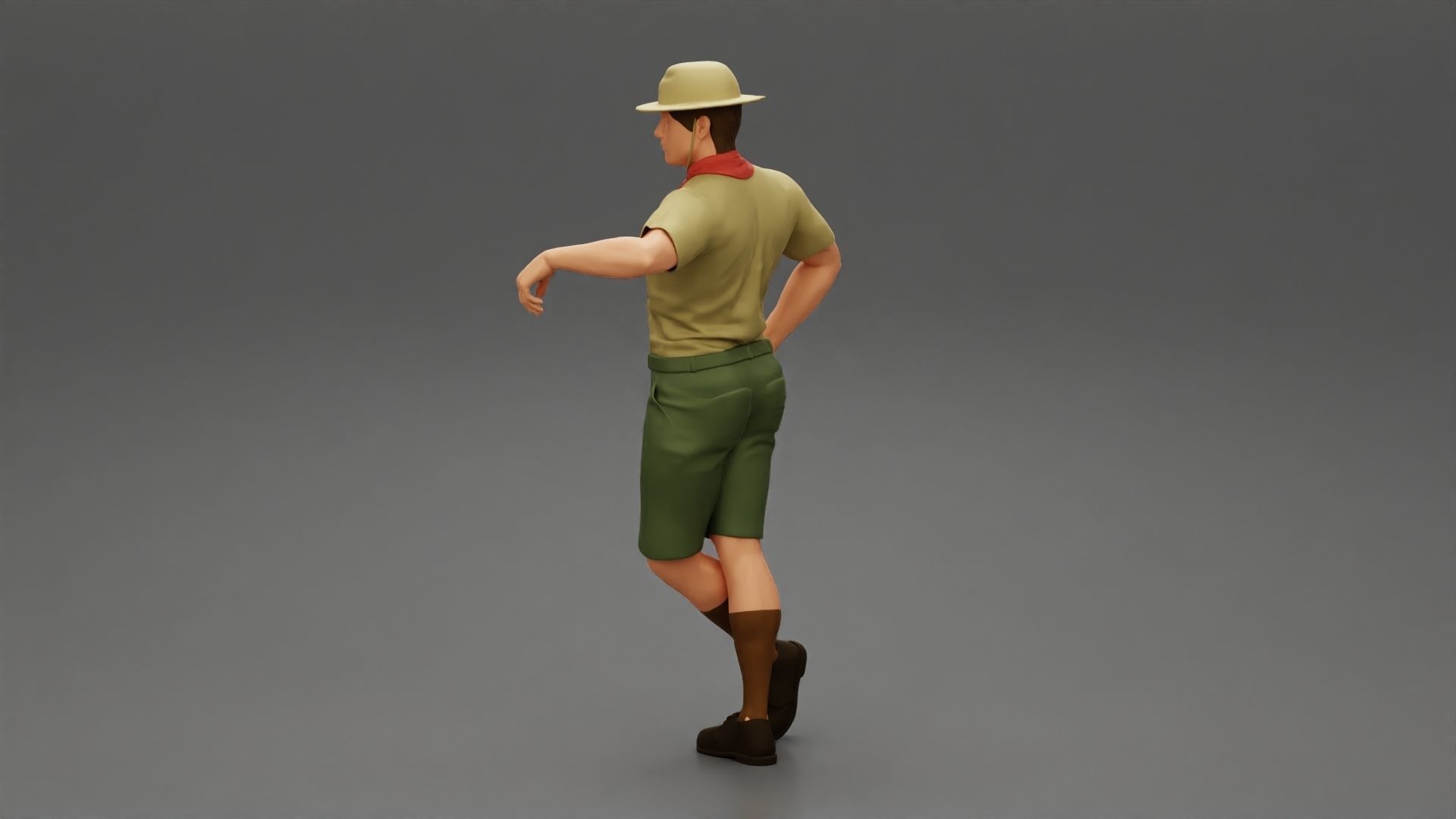 Boy scout standing at scout camp during their summer camp 3D print model_4
