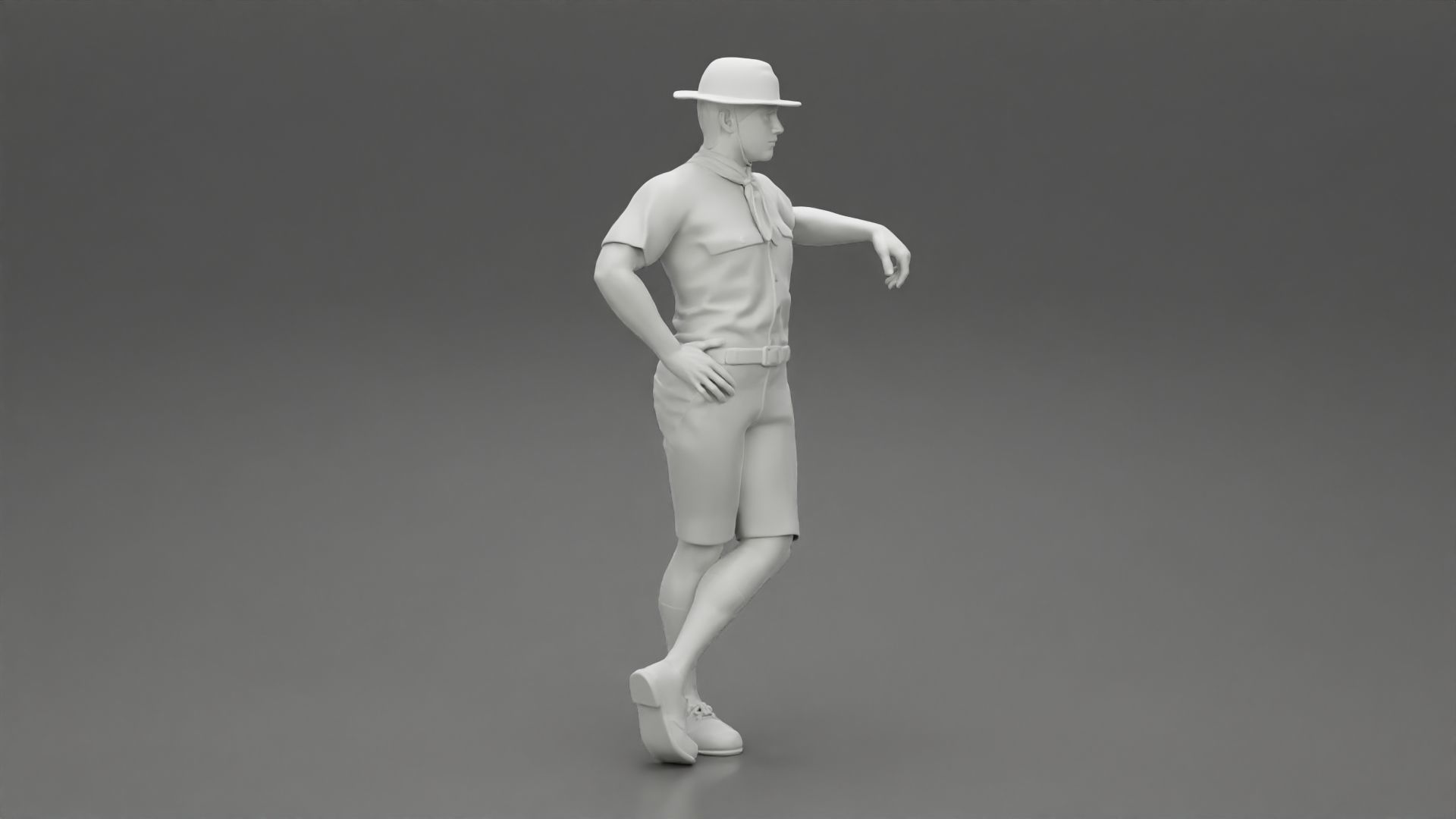 Boy scout standing at scout camp during their summer camp 3D print model_7