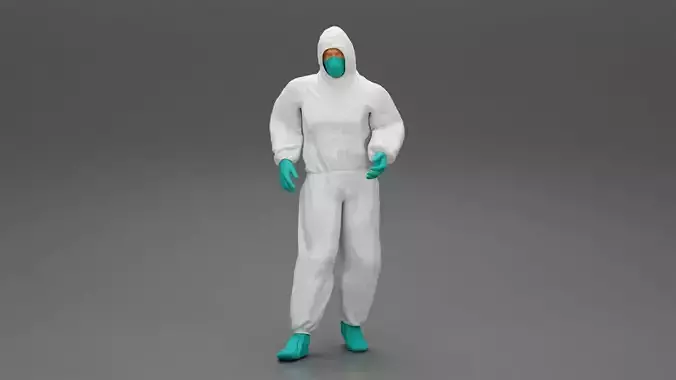man wearing antivirus suit standing