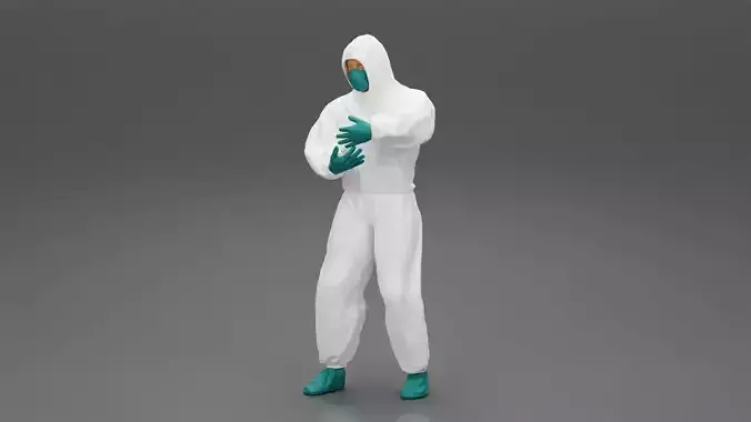 man wearing antivirus suit standing and carrying