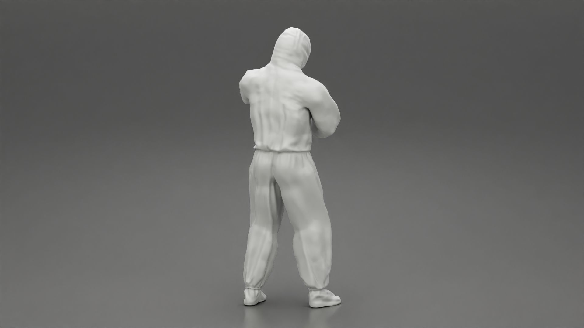 man wearing antivirus suit standing and carrying 3D print model_9