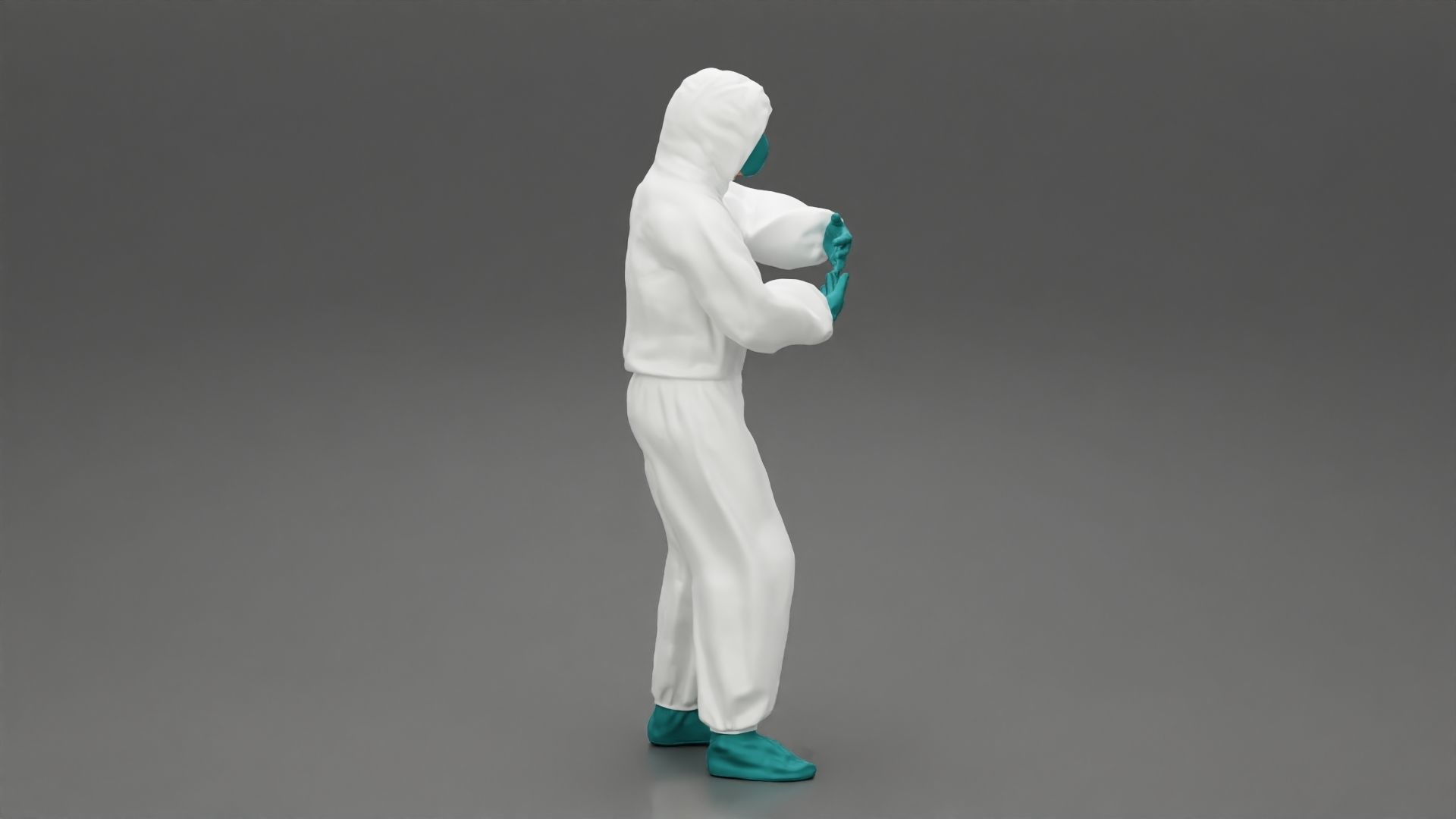 man wearing antivirus suit standing and carrying 3D print model_2