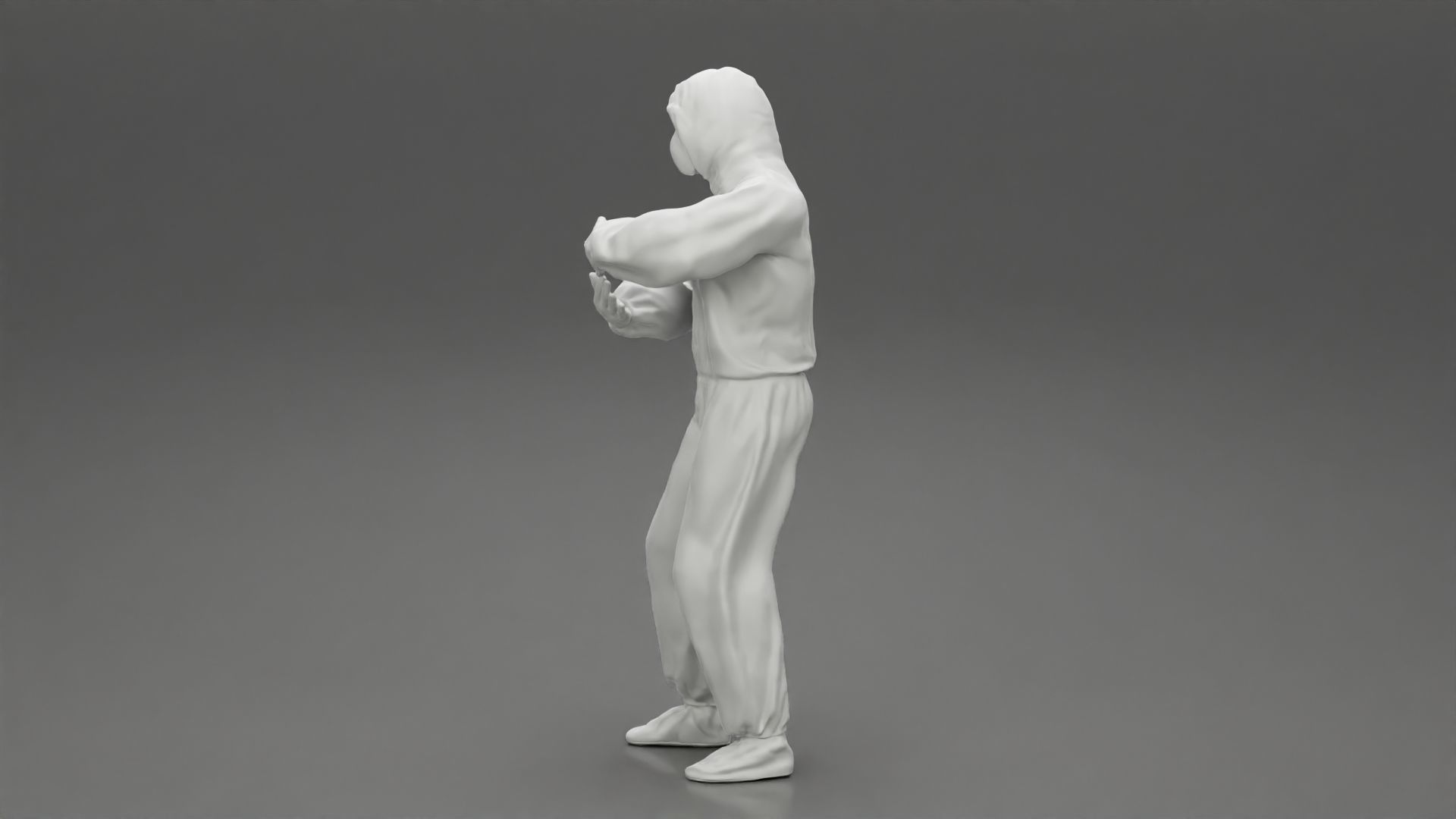 man wearing antivirus suit standing and carrying 3D print model_11