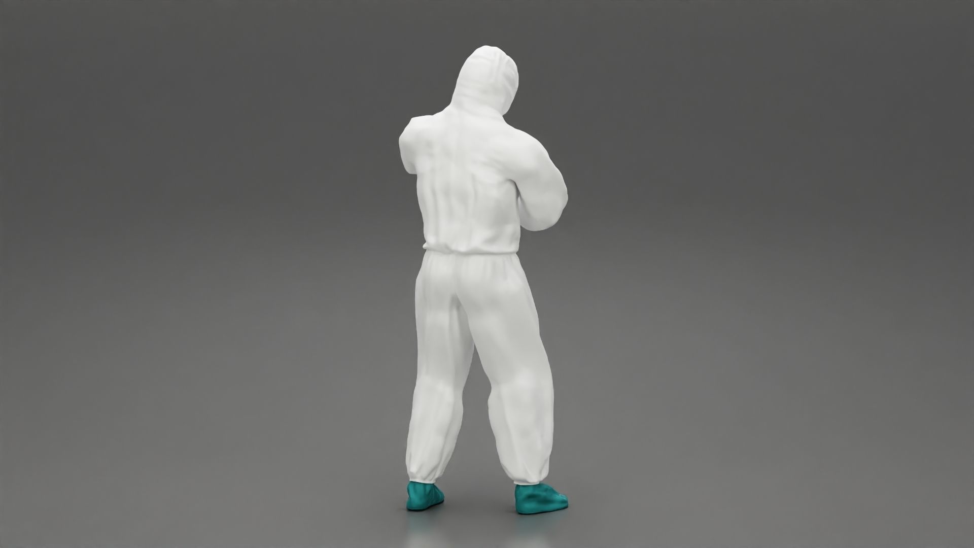 man wearing antivirus suit standing and carrying 3D print model_3