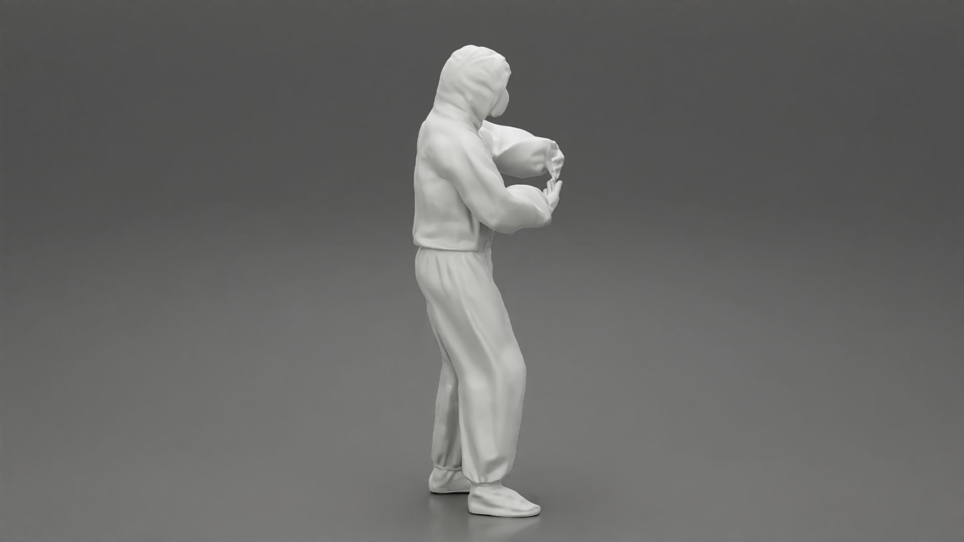 man wearing antivirus suit standing and carrying 3D print model_8