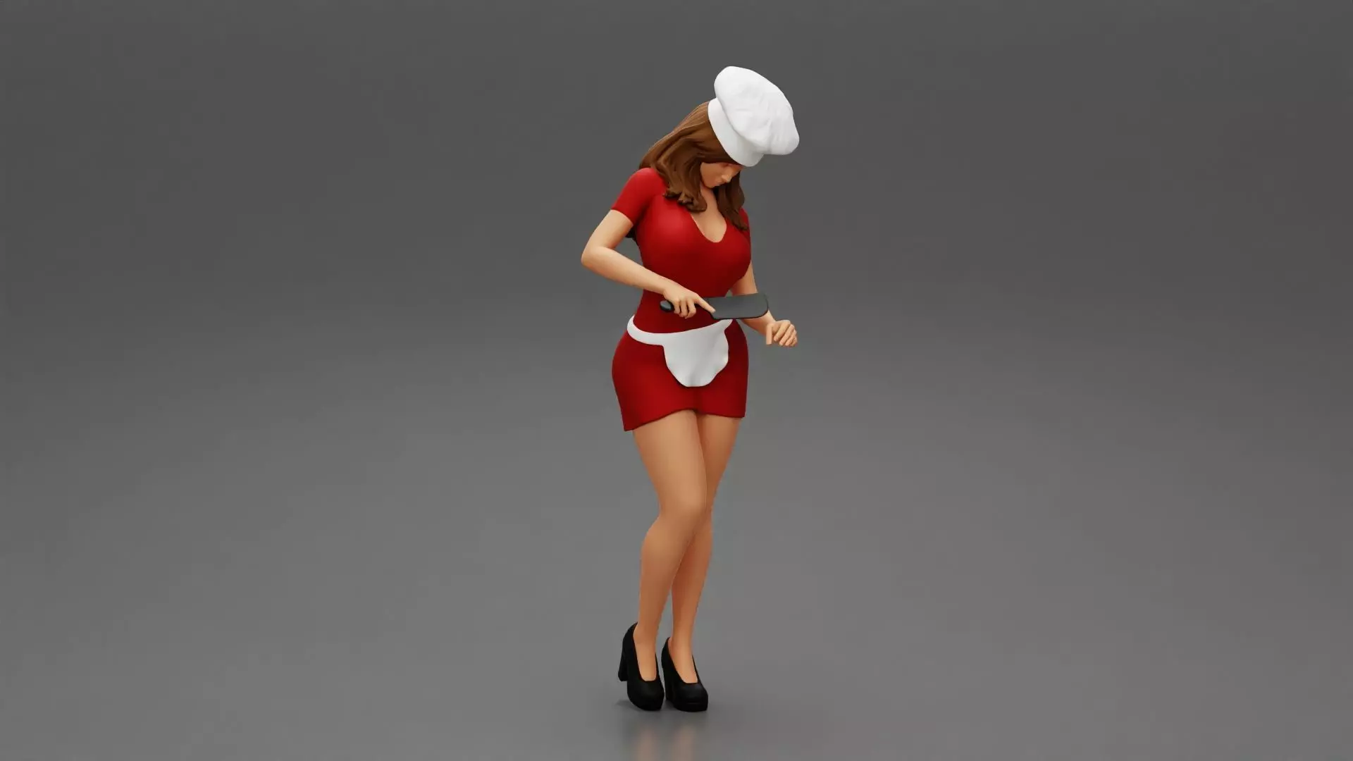 sexy woman chef cutting with knife 3D print model