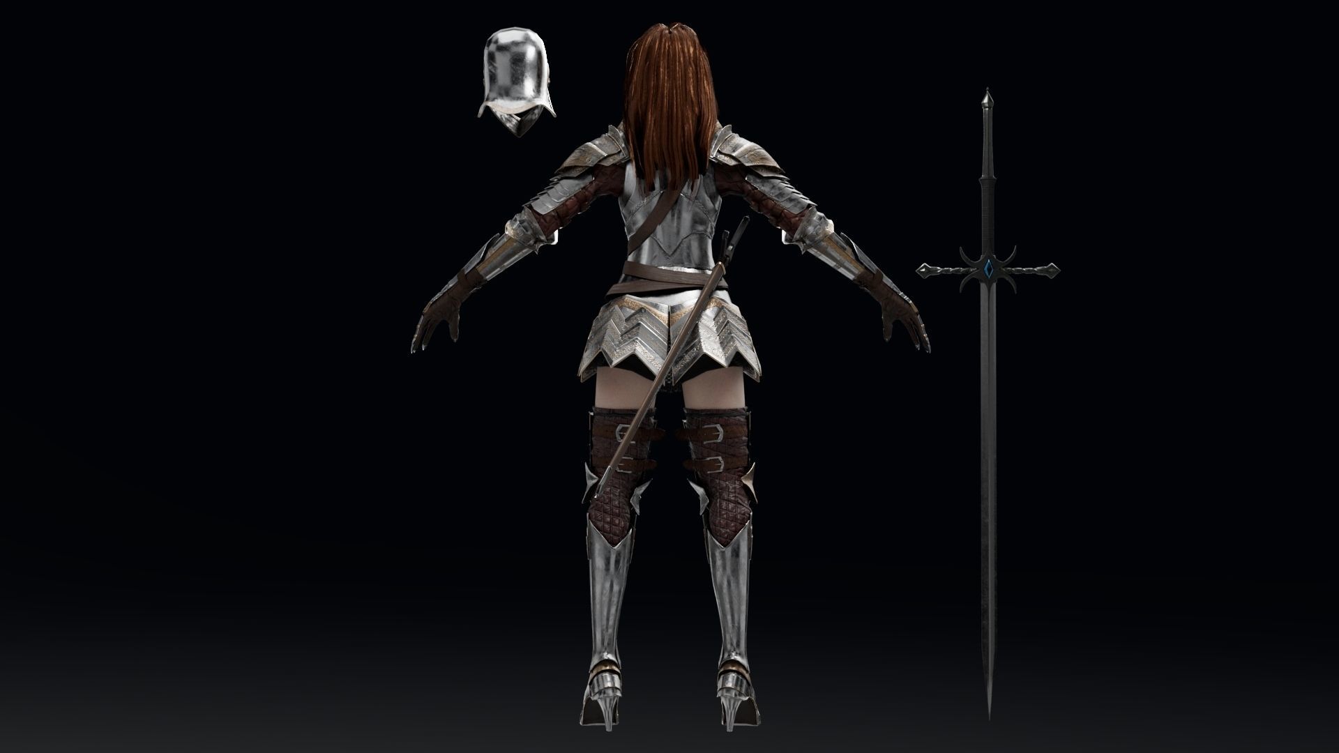 Female Knight Full Plate Gaming Unreal Engine Project Low-poly 3D model_7