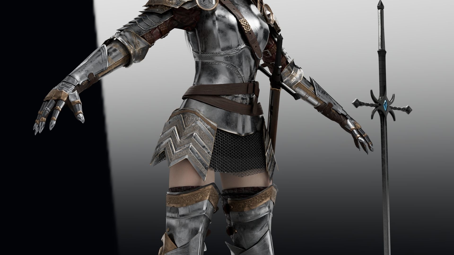 Female Knight Full Plate Gaming Unreal Engine Project Low-poly 3D model_10