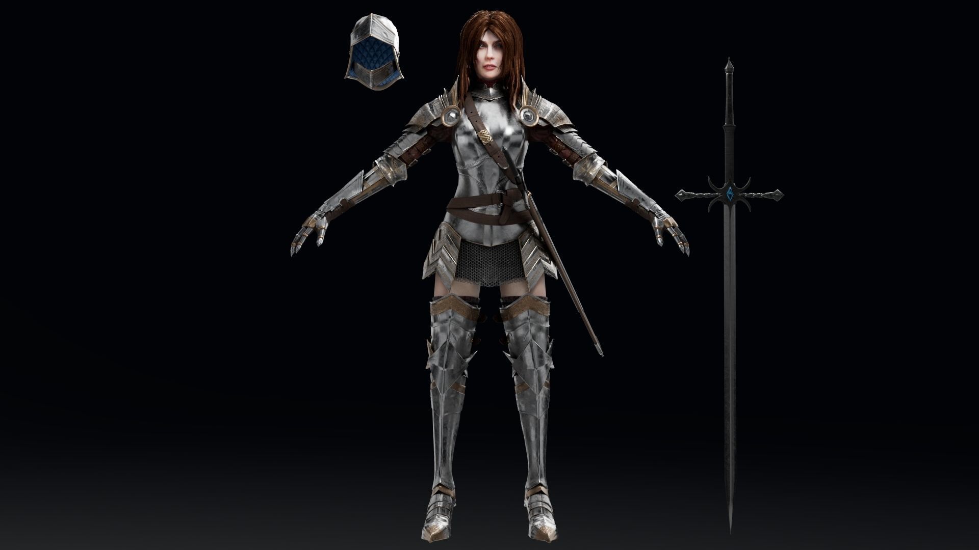 Female Knight Full Plate Gaming Unreal Engine Project Low-poly 3D model_5