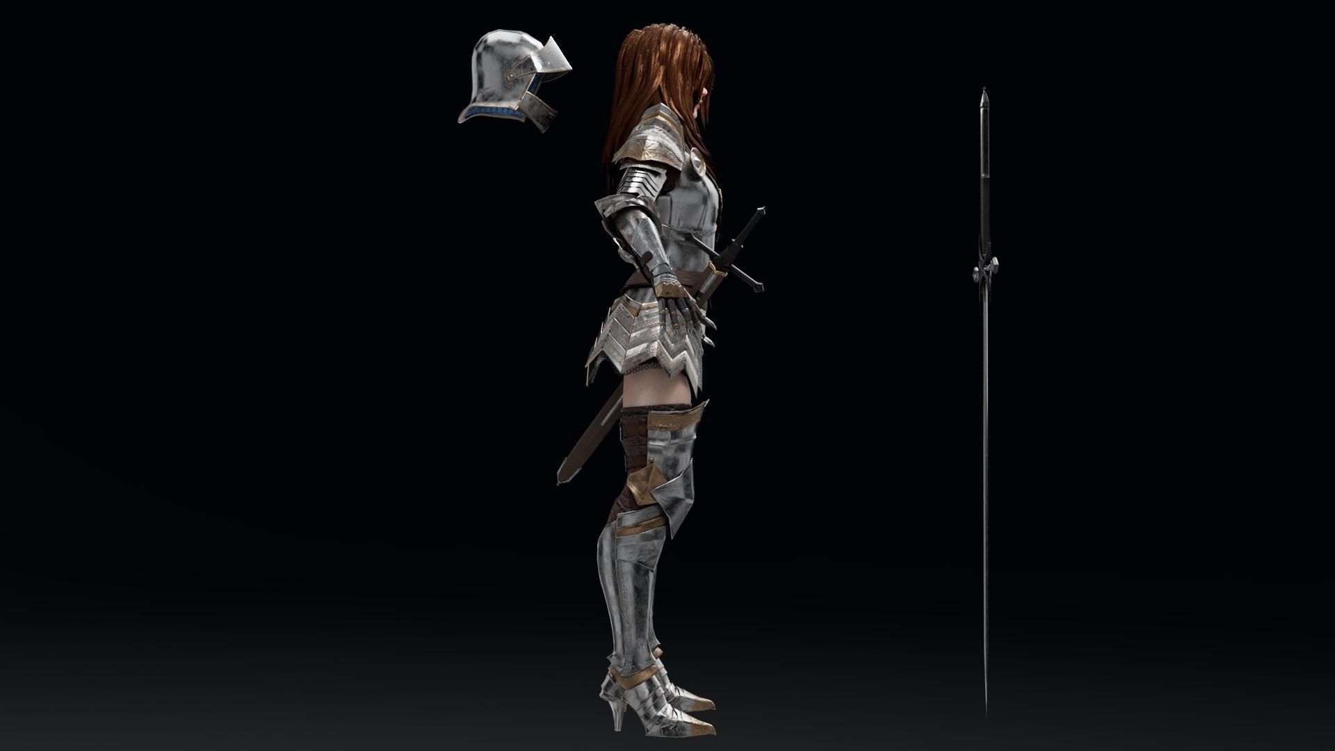 Female Knight Full Plate Gaming Unreal Engine Project Low-poly 3D model_8