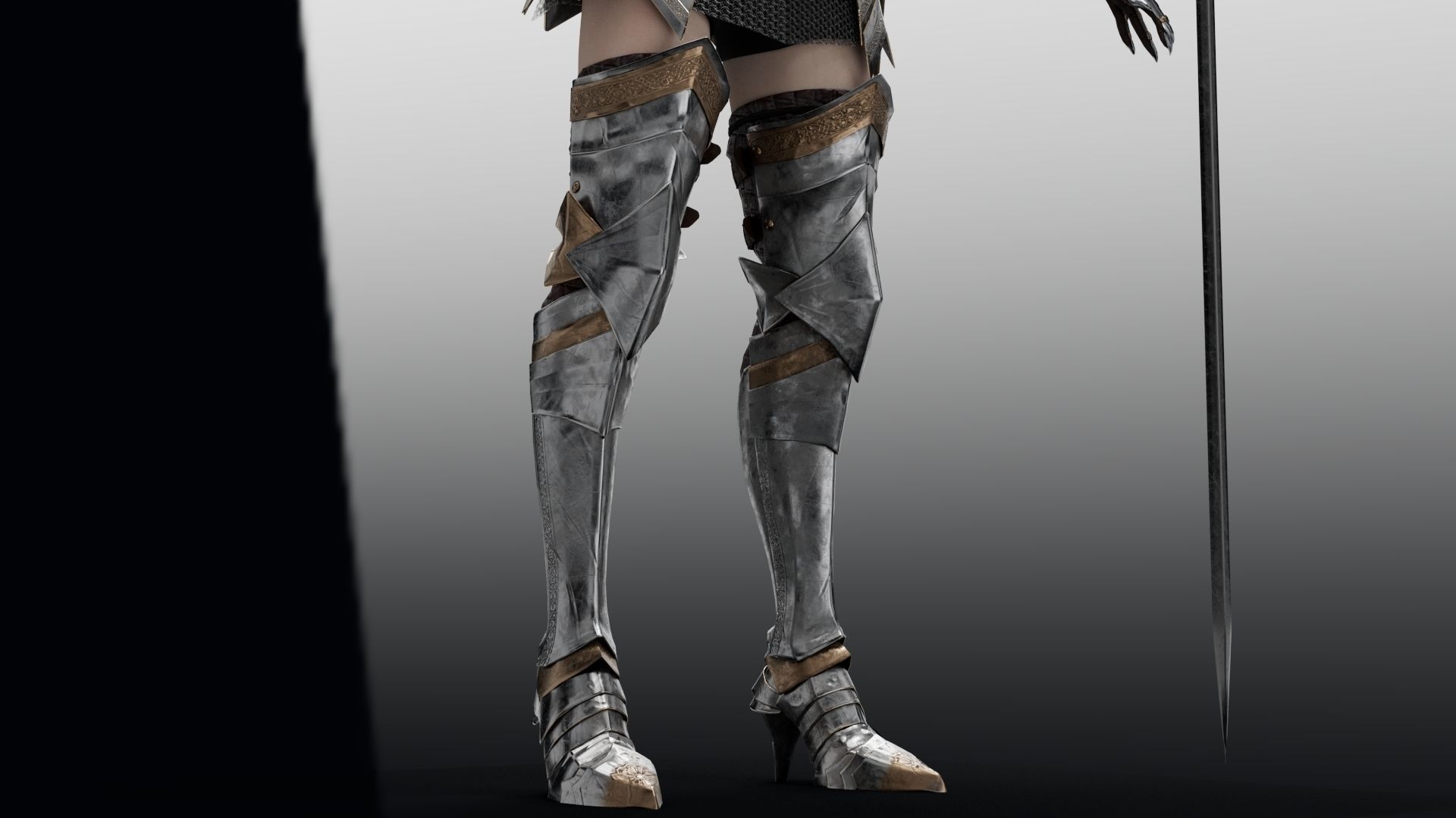 Female Knight Full Plate Gaming Unreal Engine Project Low-poly 3D model_9