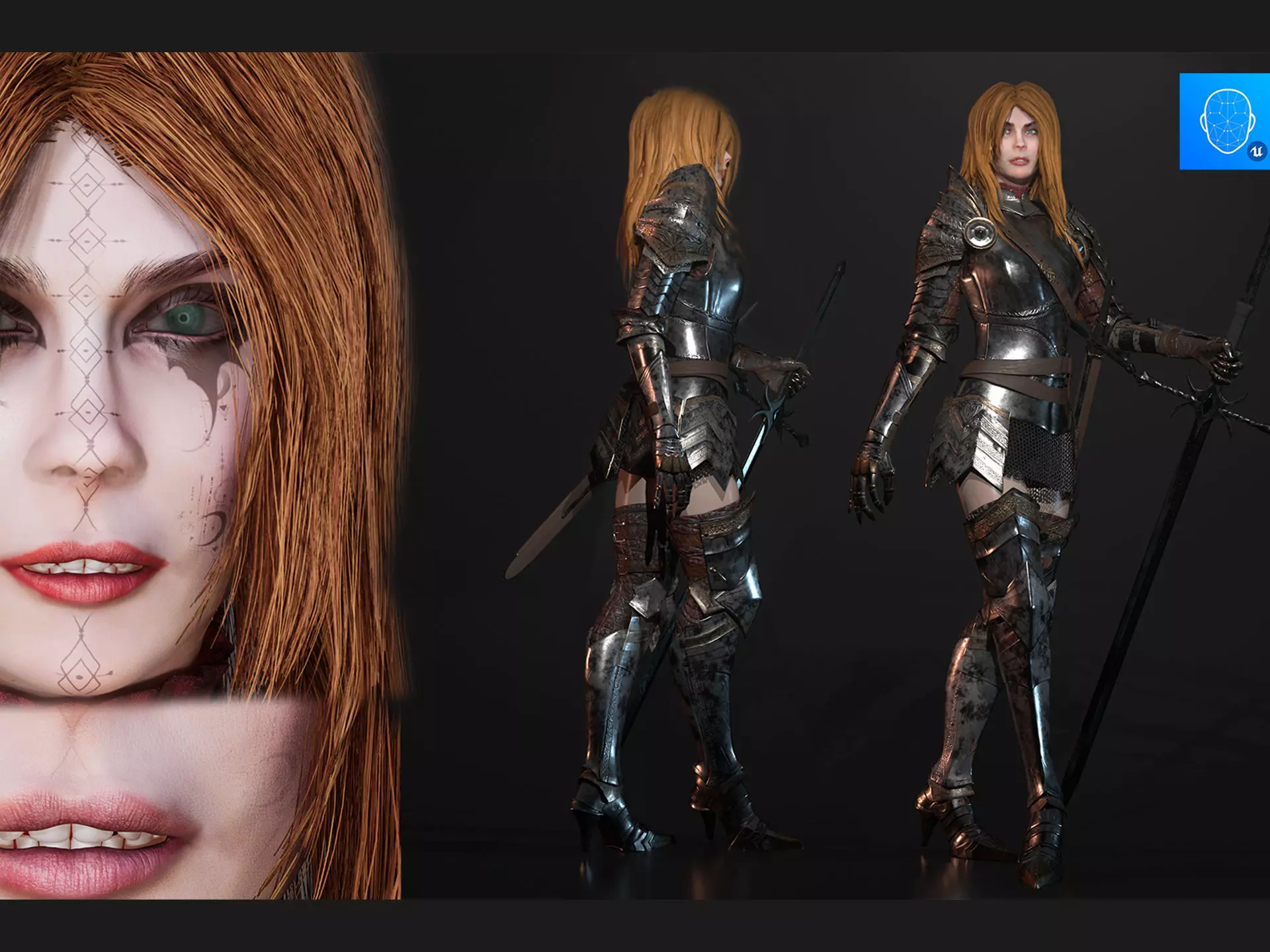 Female Knight Full Plate Gaming Unreal Engine Project Low-poly 3D model_0