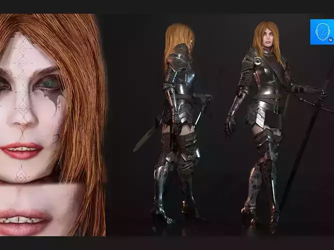 Female Knight Full Plate Gaming Unreal Engine Project Low-poly 3D model