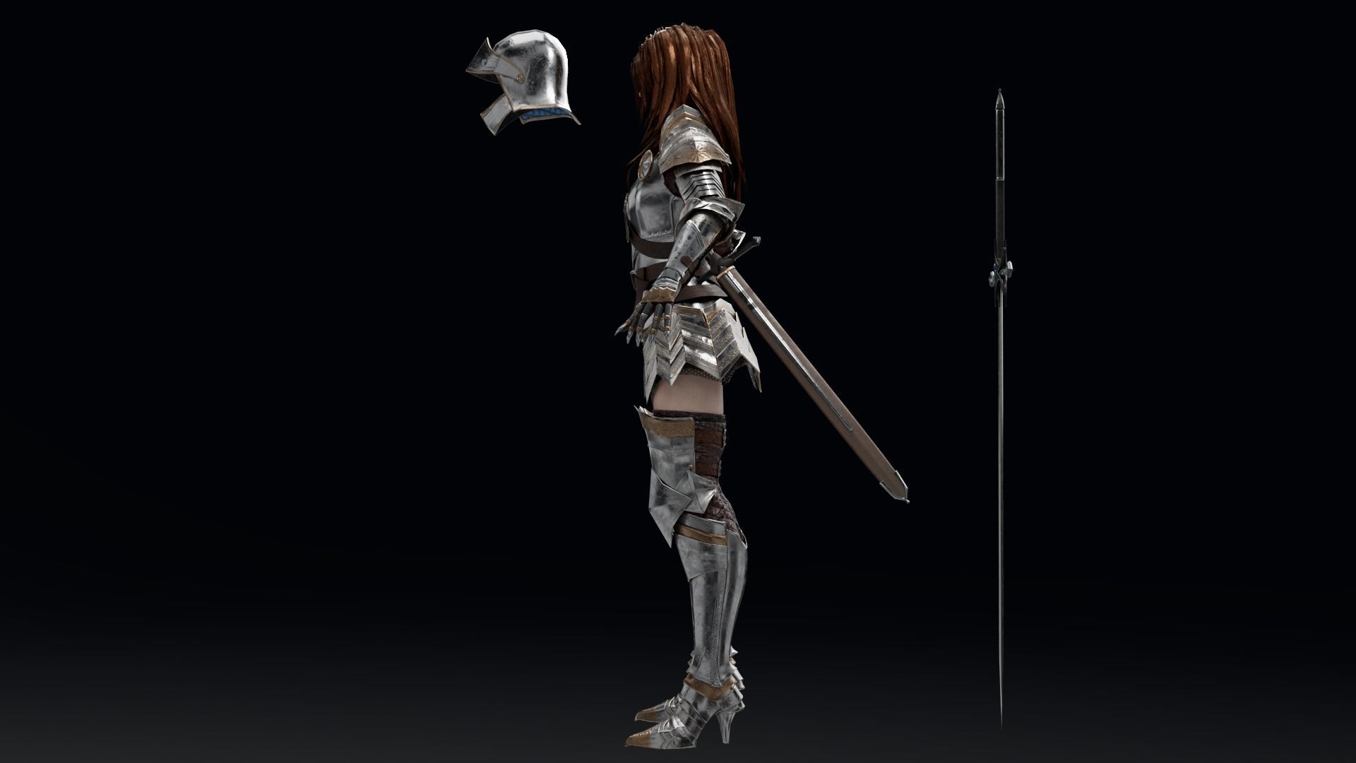 Female Knight Full Plate Gaming Unreal Engine Project Low-poly 3D model_6