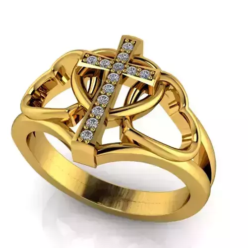 Religious Hearts cross ring