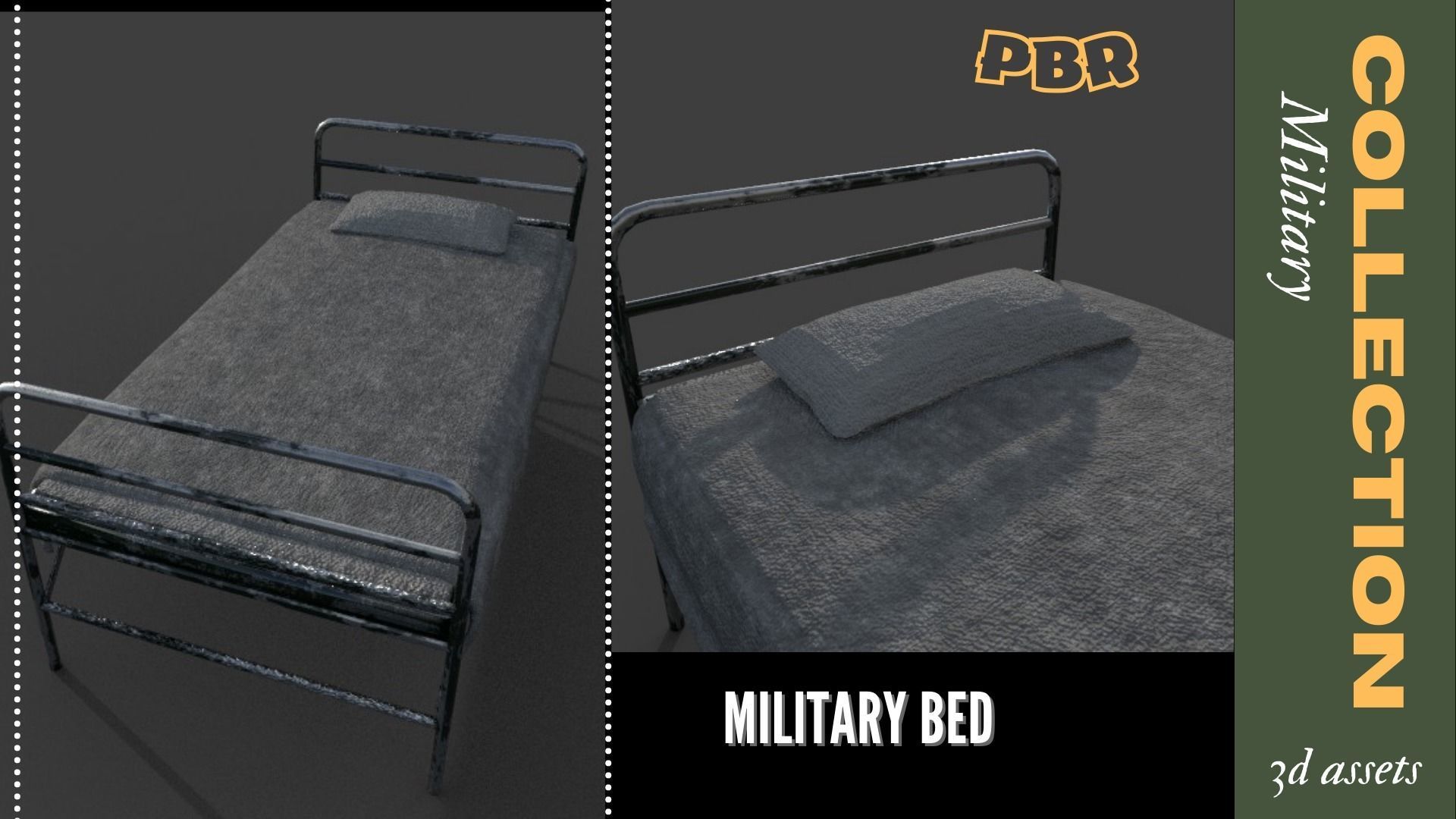 Military bed Modelo 3D Low-poly Low-poly 3D model_1