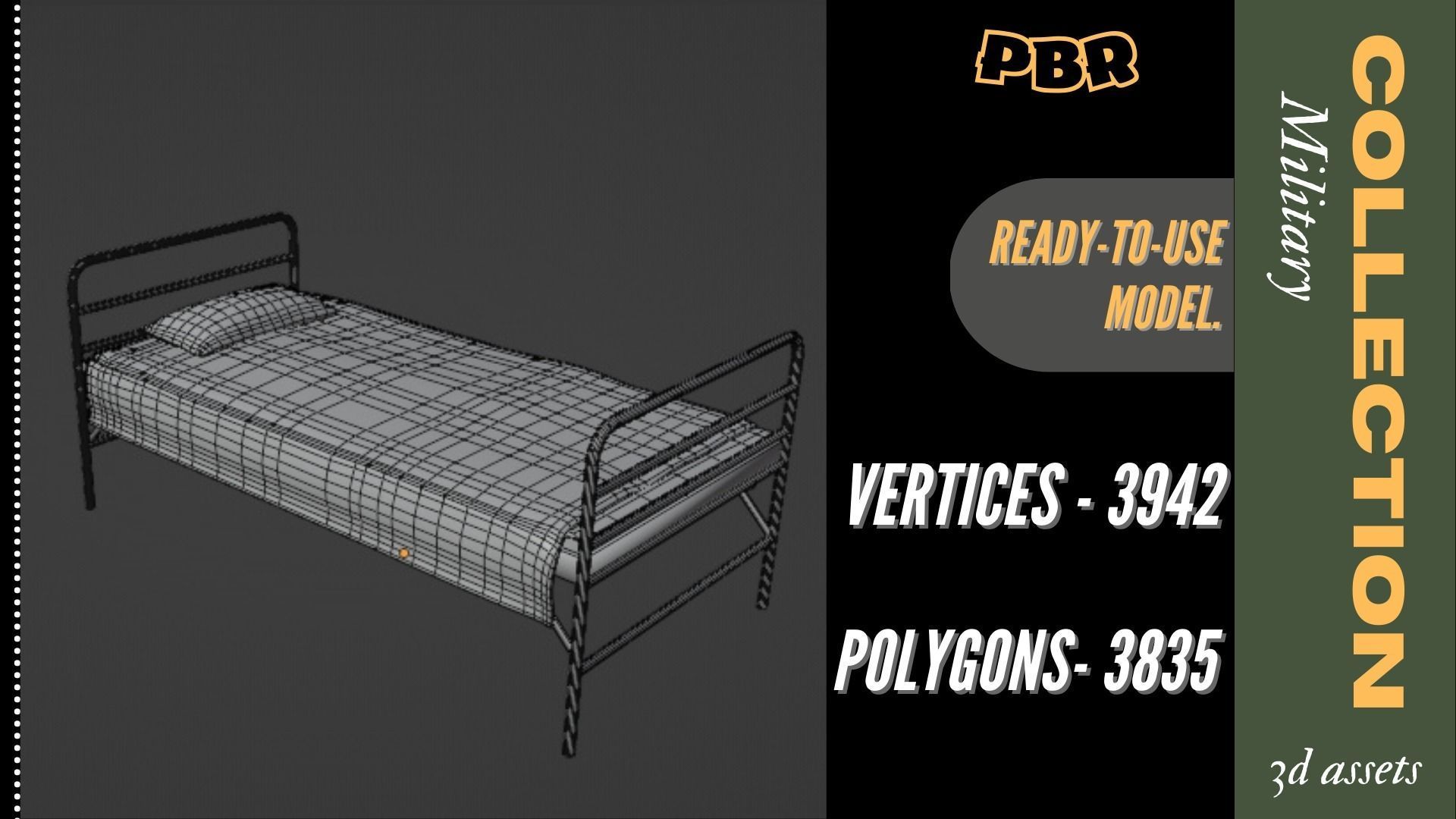 Military bed Modelo 3D Low-poly Low-poly 3D model_3