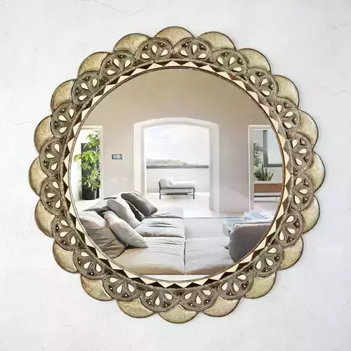 Vintage Scalloped Metal Work Mirror