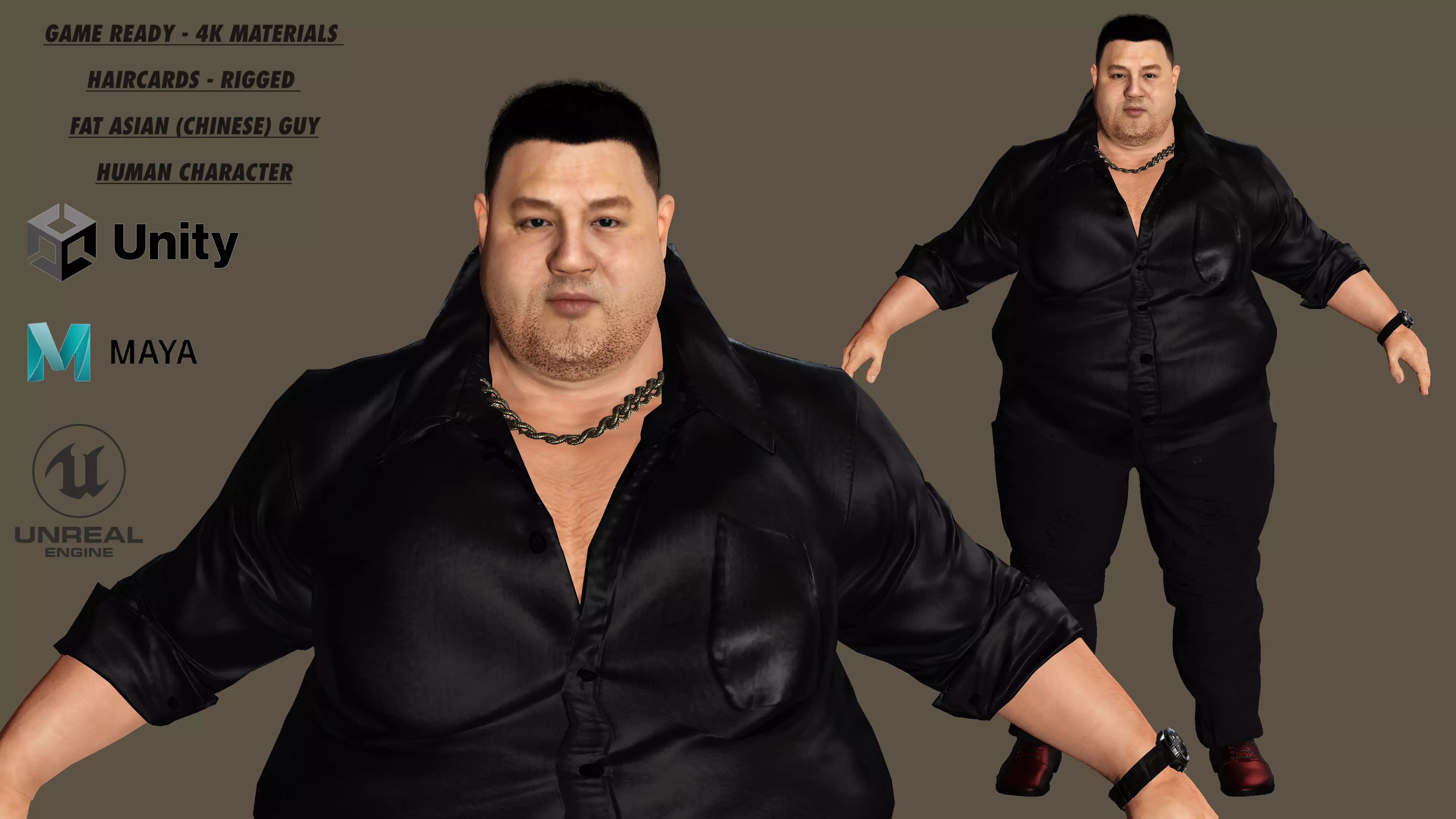 AAA 3D REALISTIC HUMAN MALE CHARACTER - ASIAN FAT BUSINESSMAN Low-poly 3D model_0