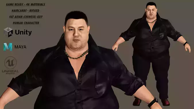 AAA 3D REALISTIC HUMAN MALE CHARACTER - ASIAN FAT BUSINESSMAN  Low-poly 3D model