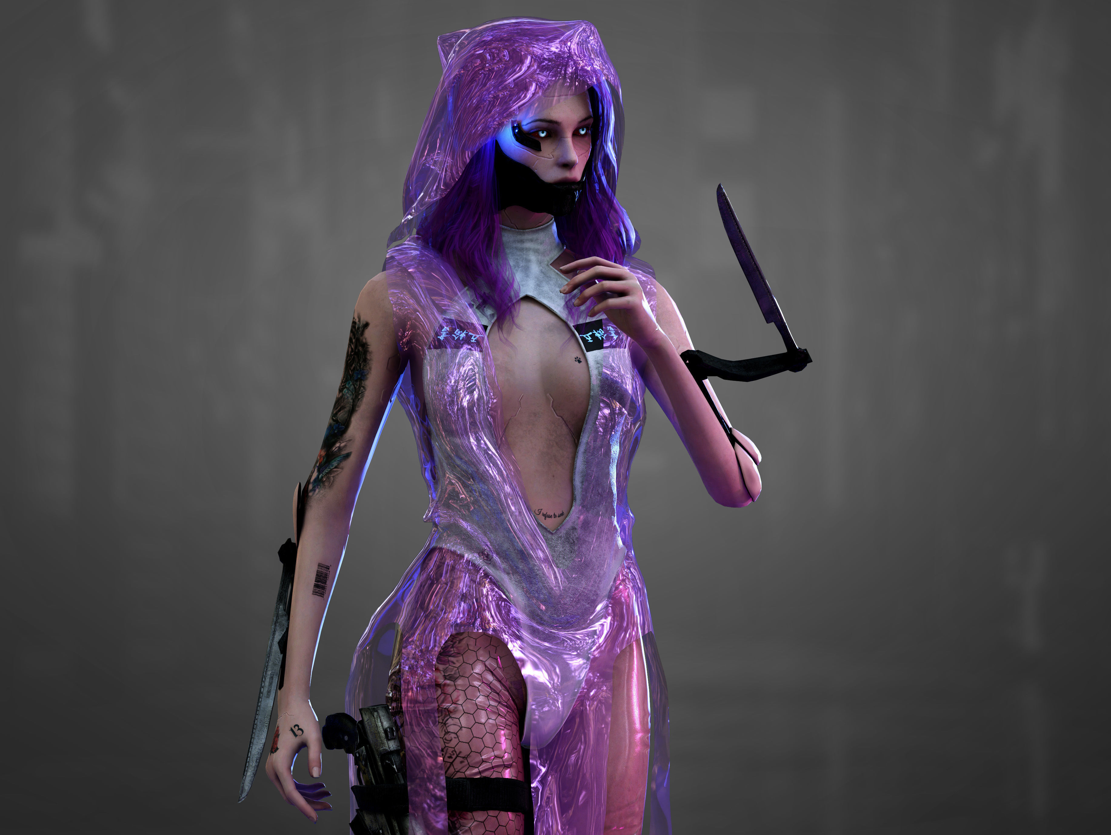Sci Fi Cyberpunk Killer Girl Low-poly 3D model_3