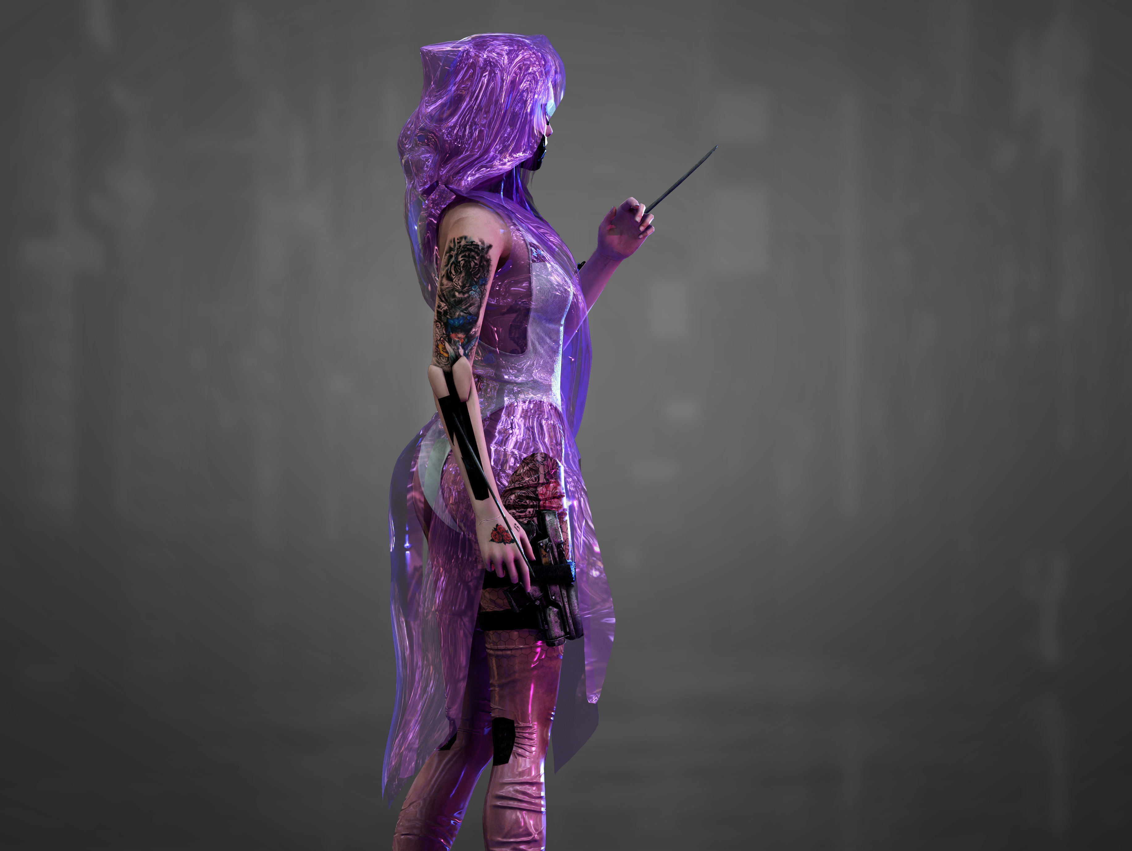 Sci Fi Cyberpunk Killer Girl Low-poly 3D model_8