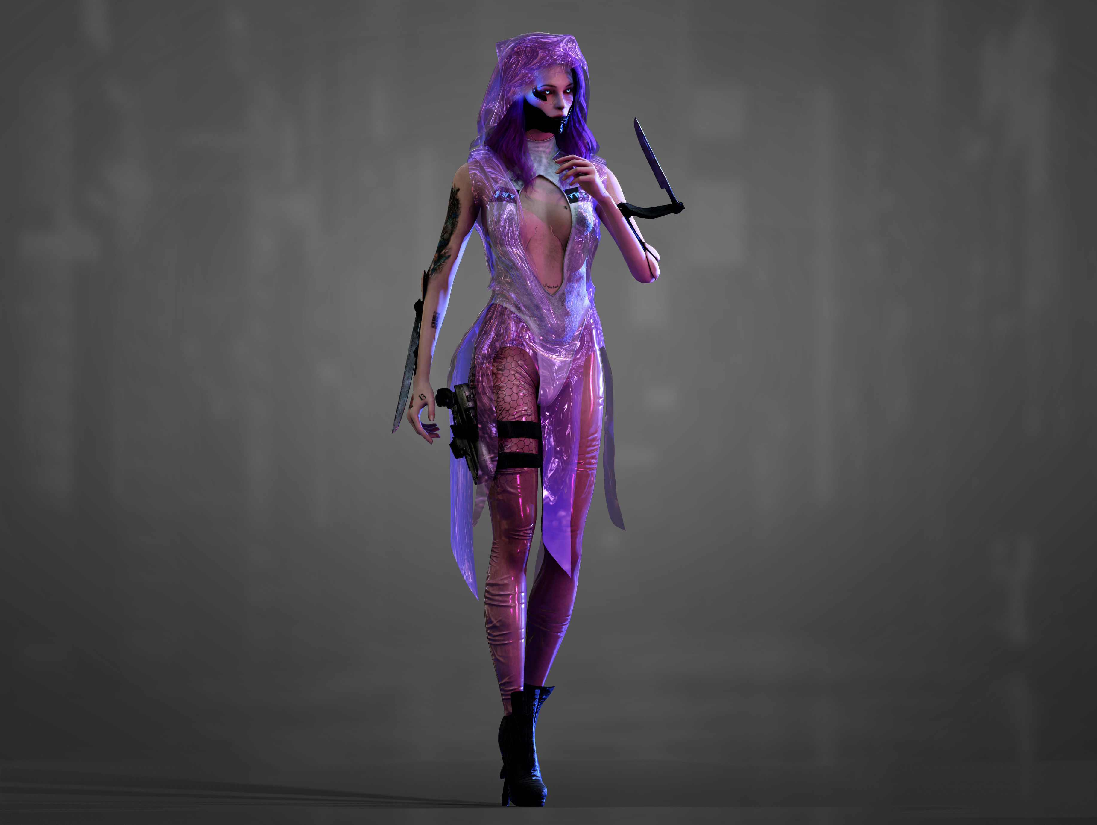 Sci Fi Cyberpunk Killer Girl Low-poly 3D model_7