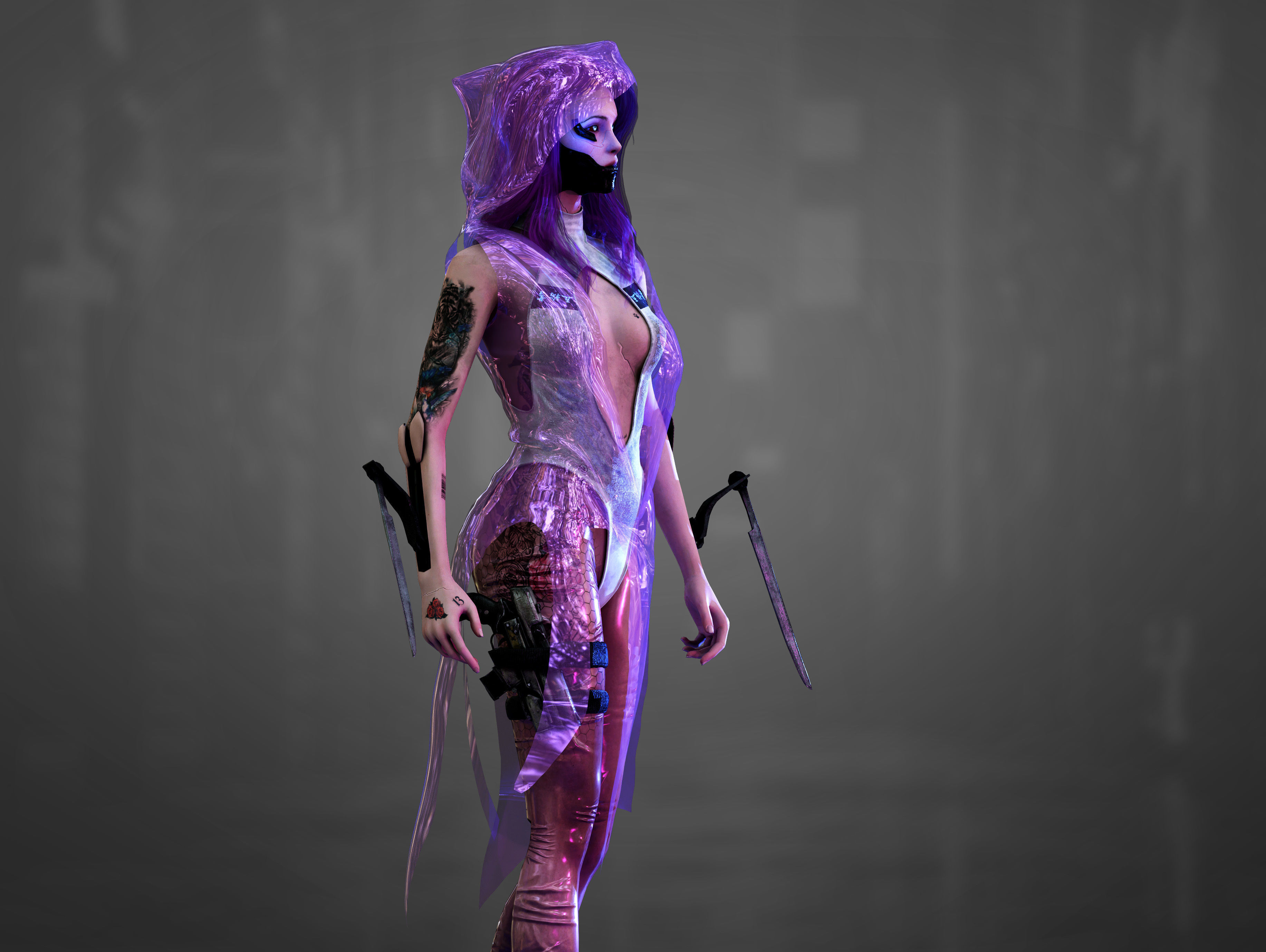Sci Fi Cyberpunk Killer Girl Low-poly 3D model_11