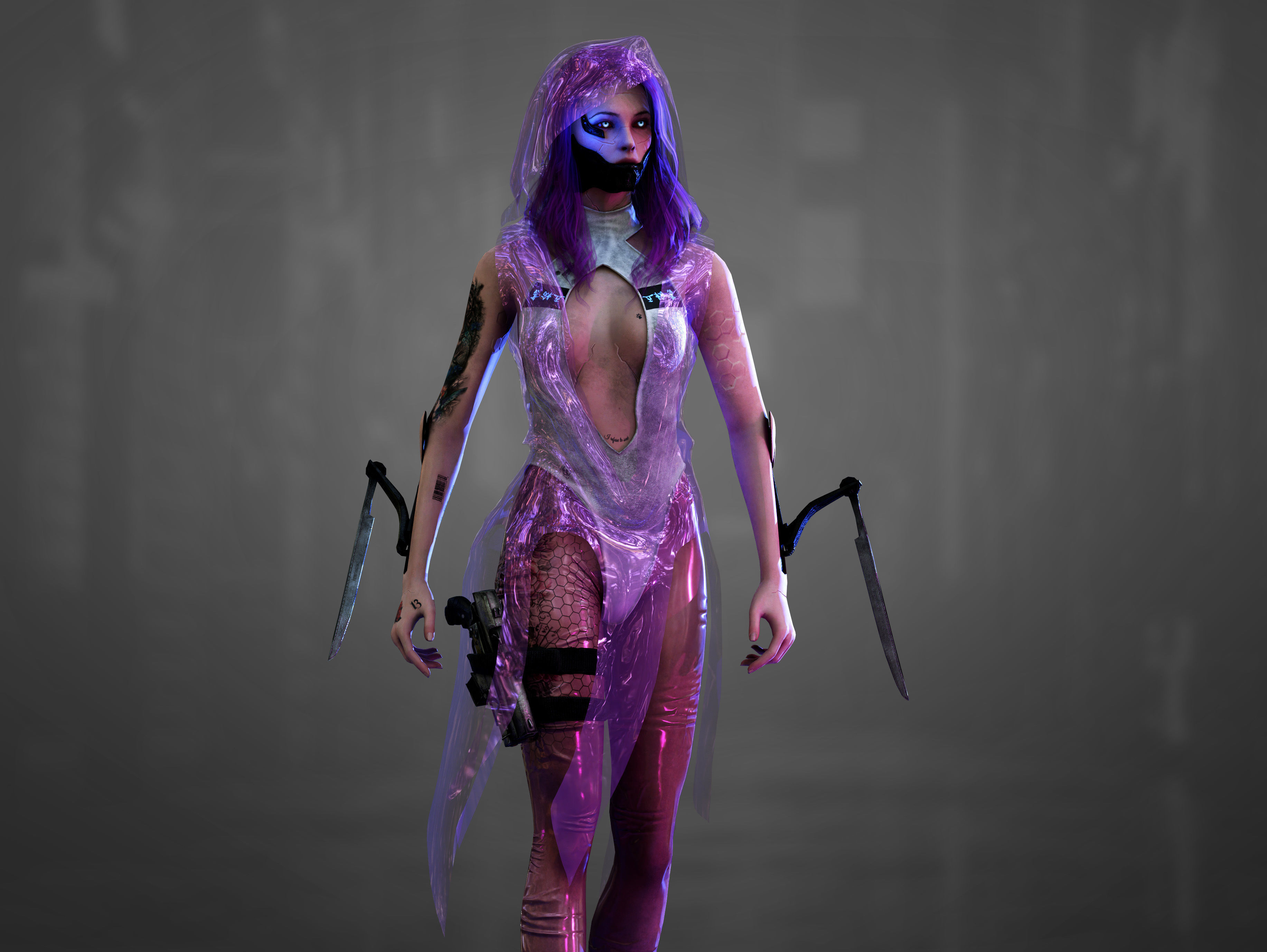 Sci Fi Cyberpunk Killer Girl Low-poly 3D model_10