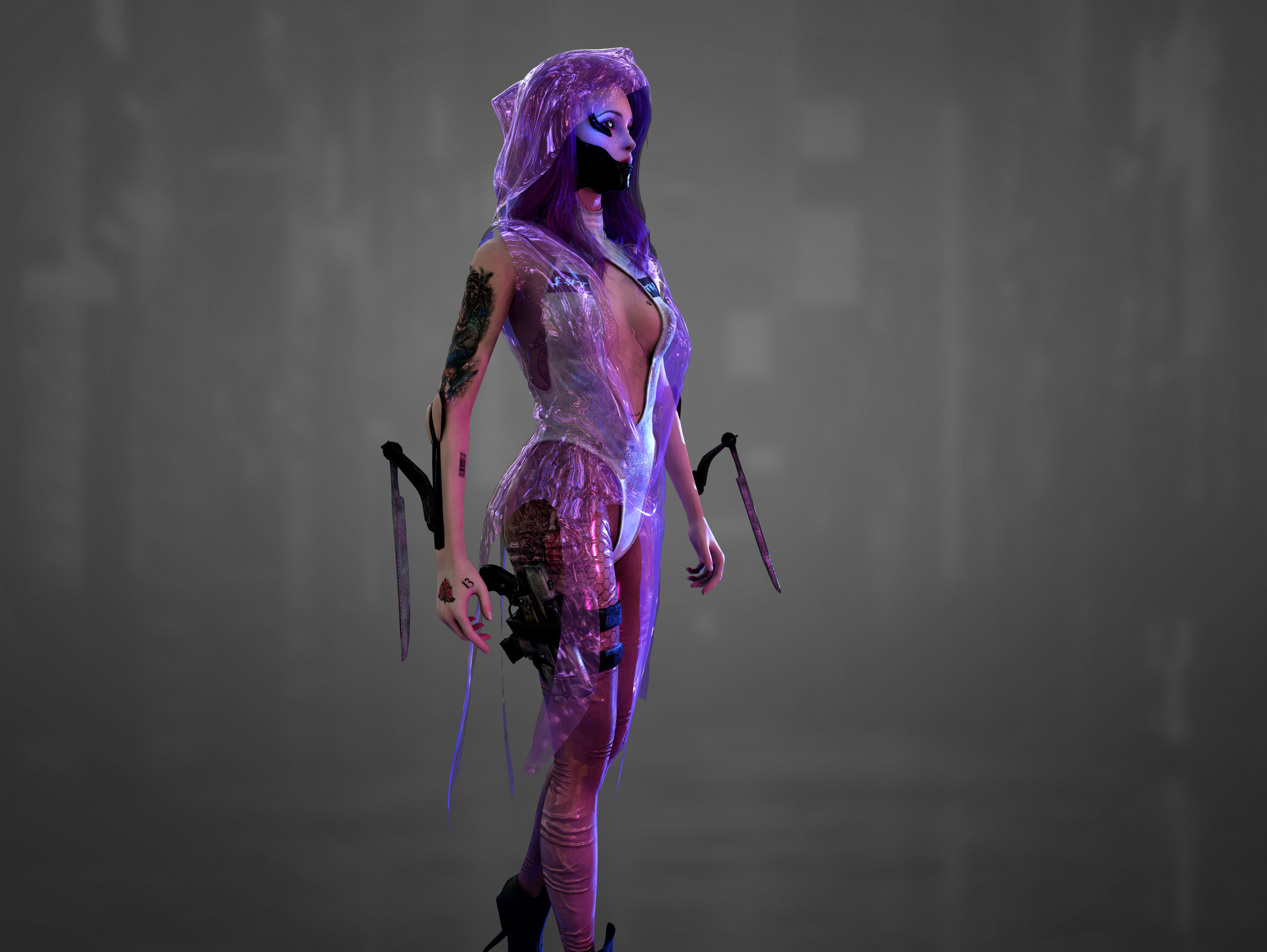 Sci Fi Cyberpunk Killer Girl Low-poly 3D model_6