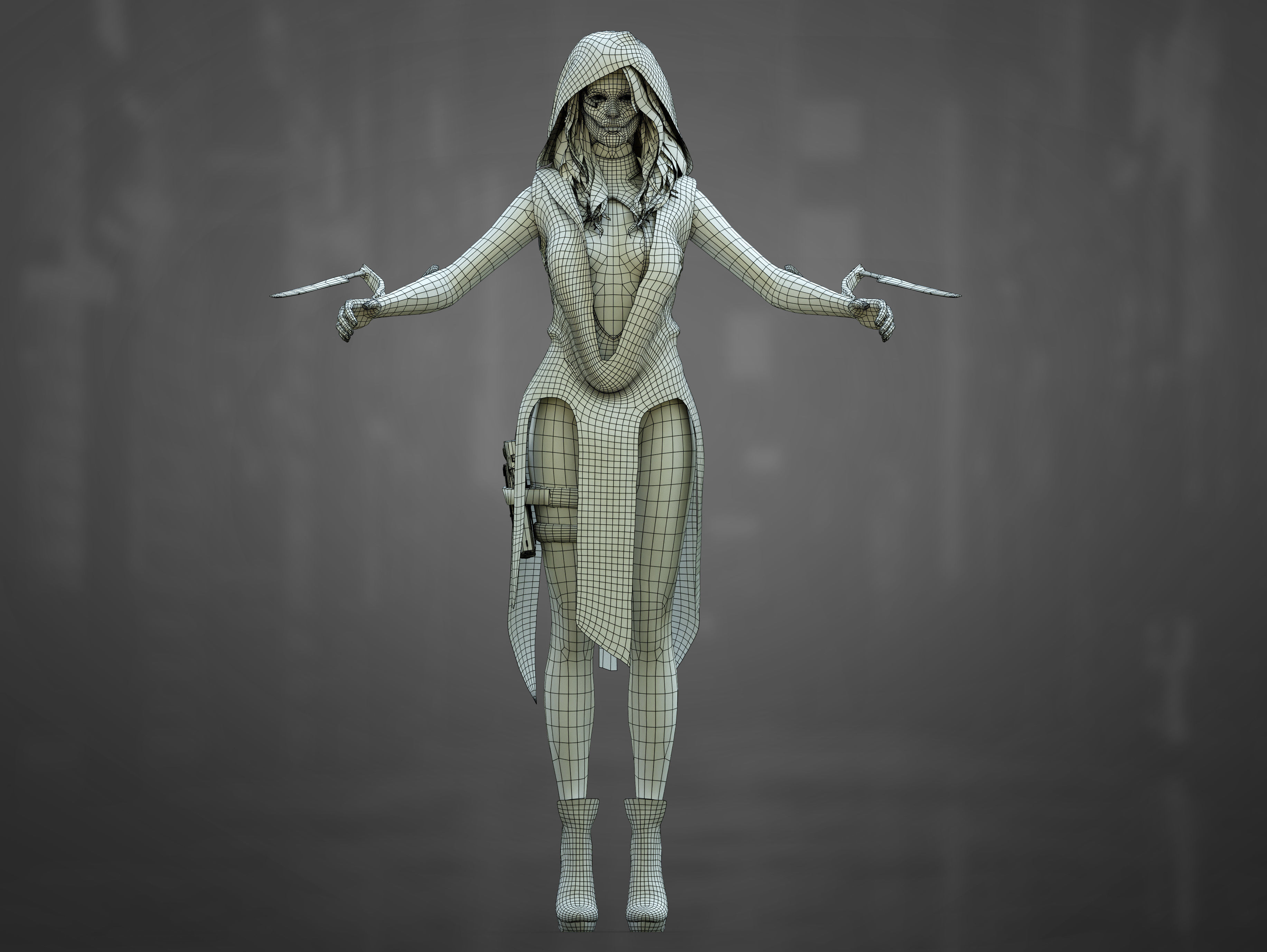 Sci Fi Cyberpunk Killer Girl Low-poly 3D model_13