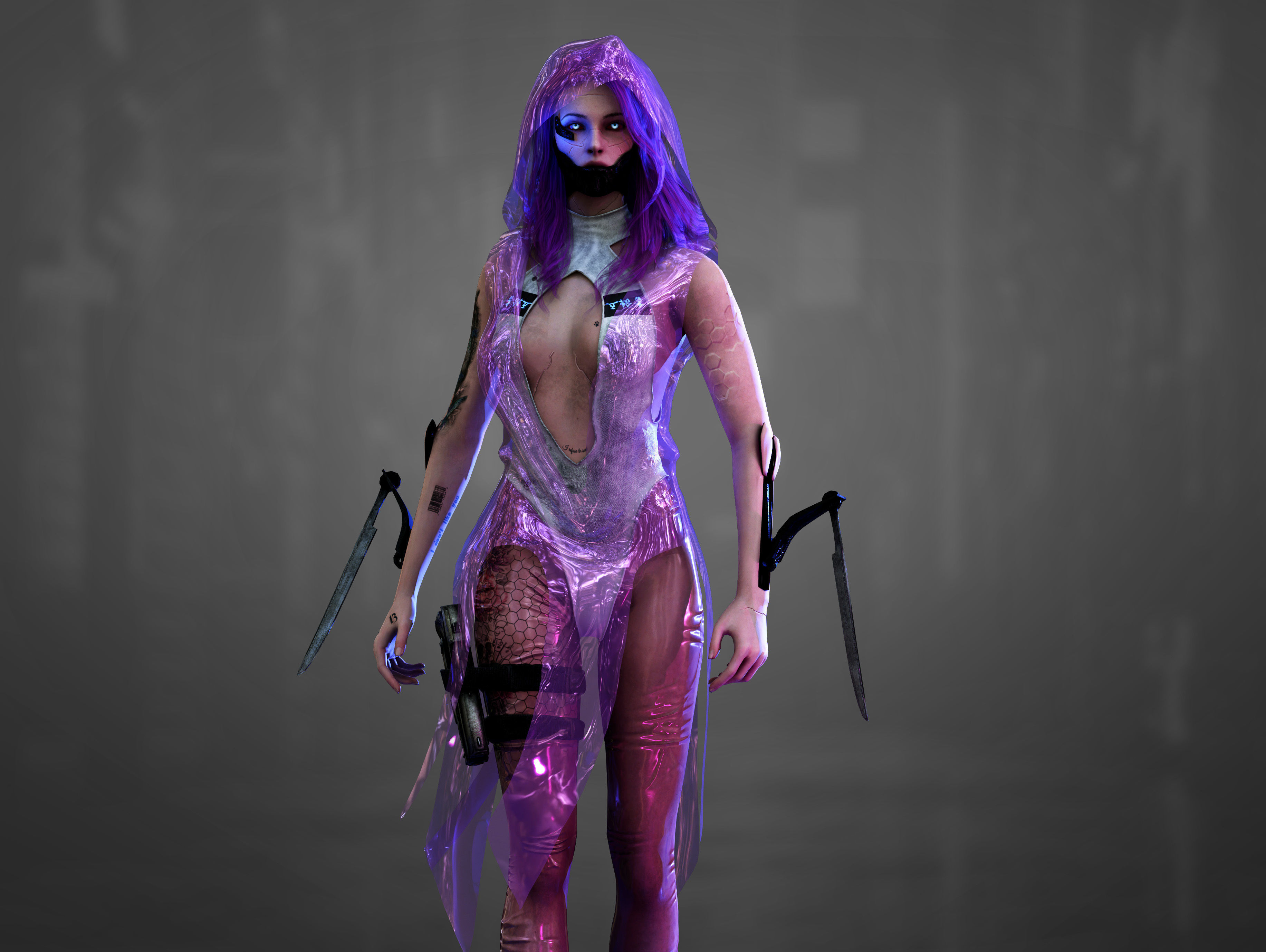 Sci Fi Cyberpunk Killer Girl Low-poly 3D model_2