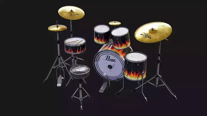 DrumKit - Game ready props Low-poly 3D model