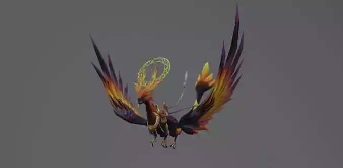 Black Fire Phoenix Low-poly 3D model