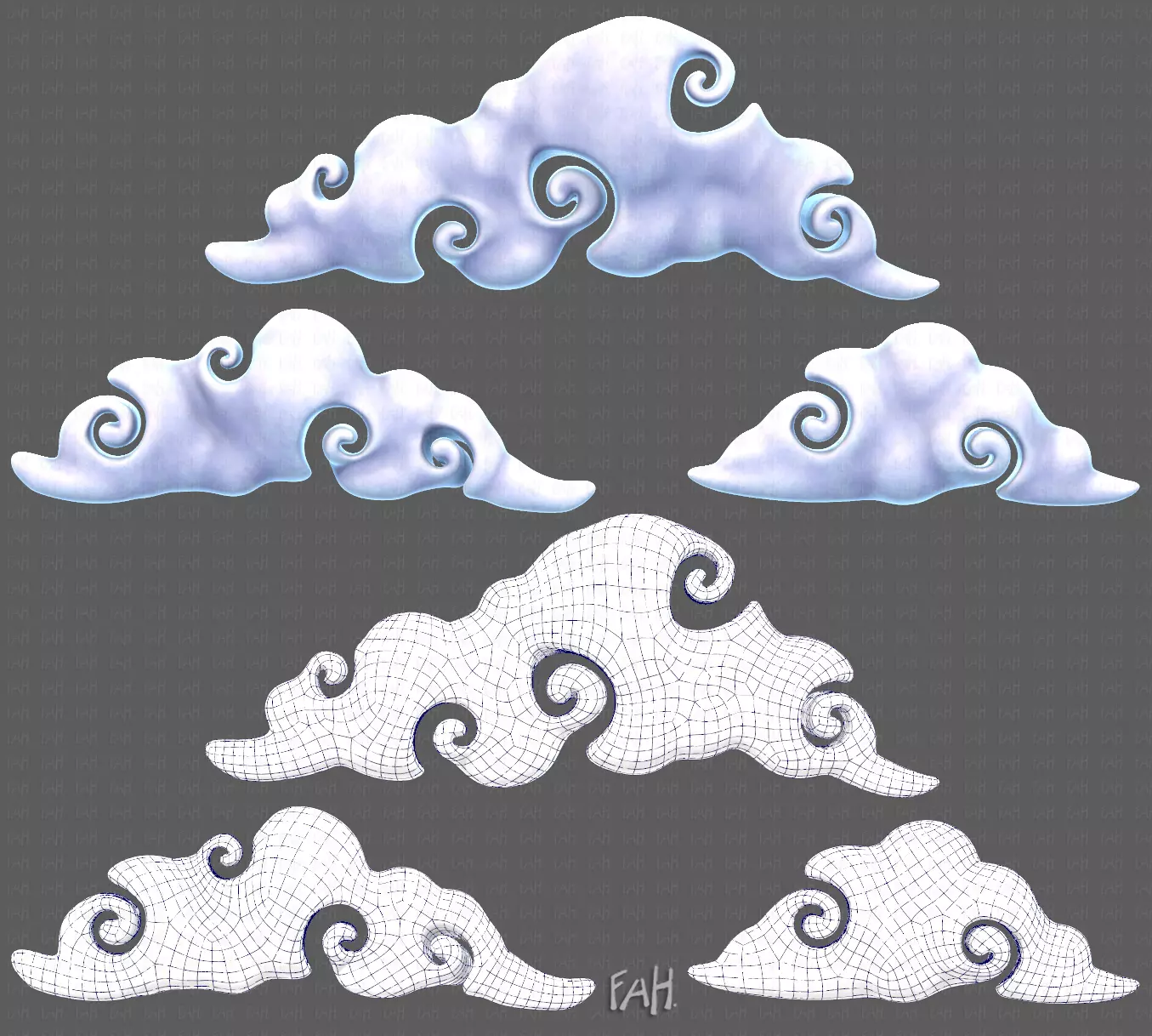 Clouds cartoon V05 Low-poly 3D model_0