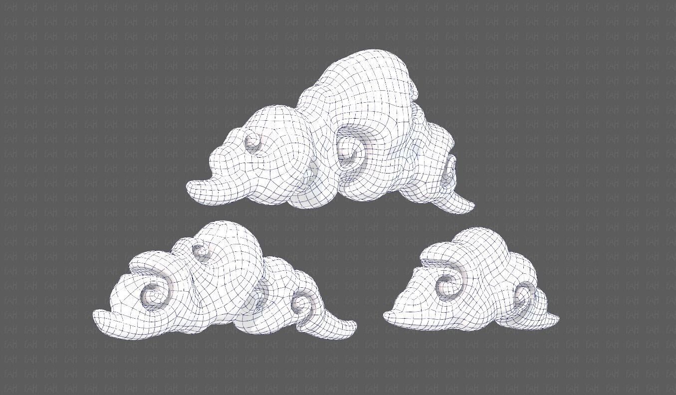 Clouds cartoon V05 Low-poly 3D model_10