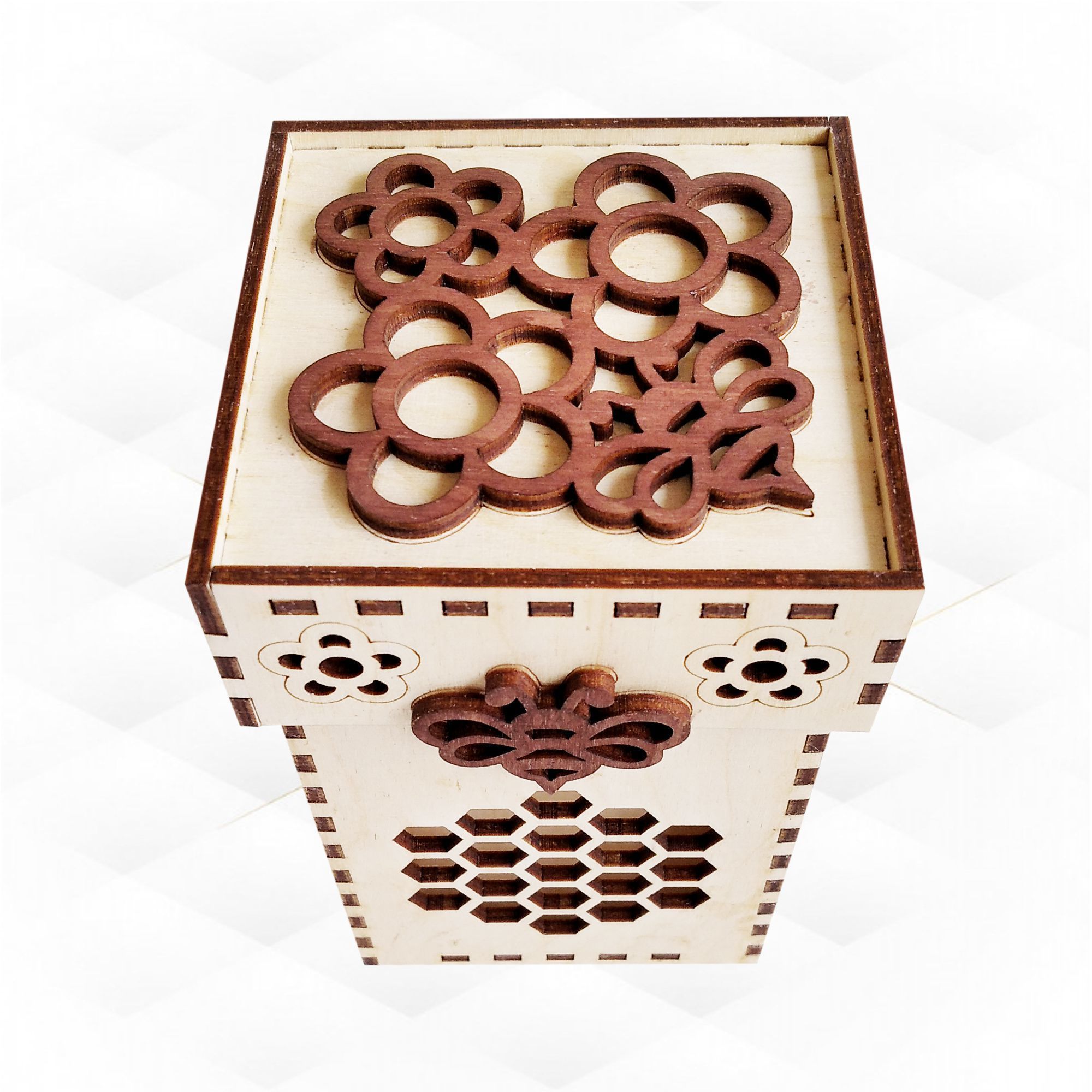 Gift box bee svg dxf design for laser cutting Bee silhouette svg 3D print model_2