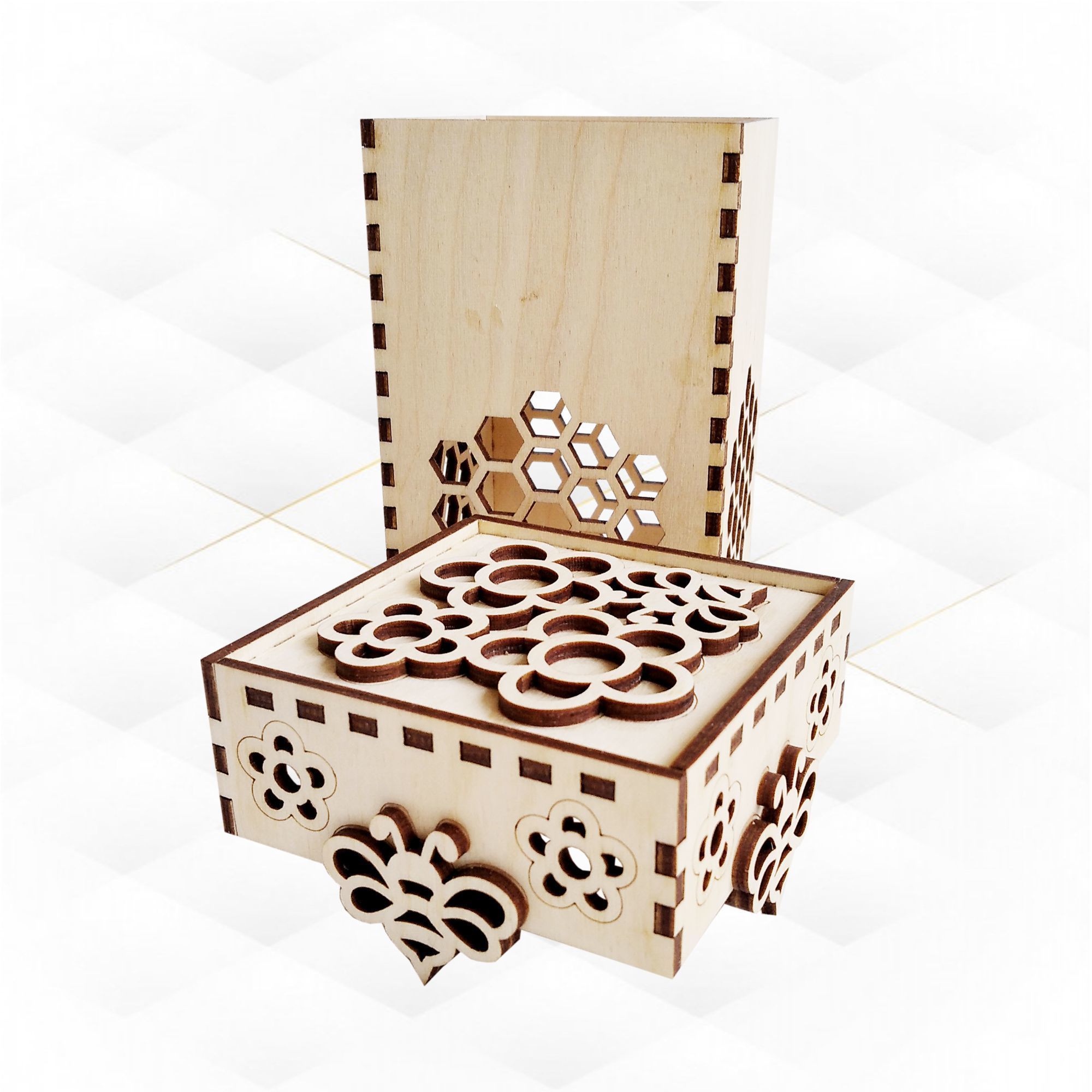 Gift box bee svg dxf design for laser cutting Bee silhouette svg 3D print model_3