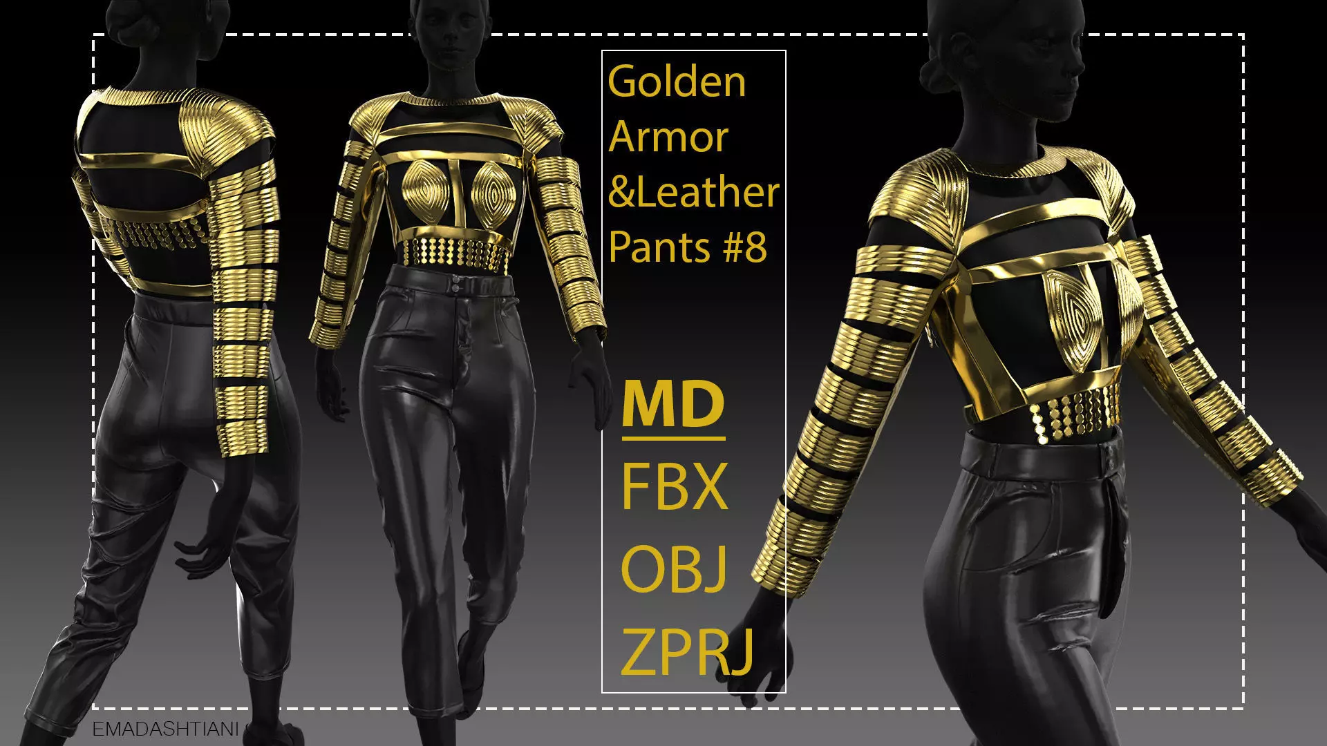 GoldenArmor and LeatherPants8 CLO3D ZPRJ FBX OBJ MTL 3D model