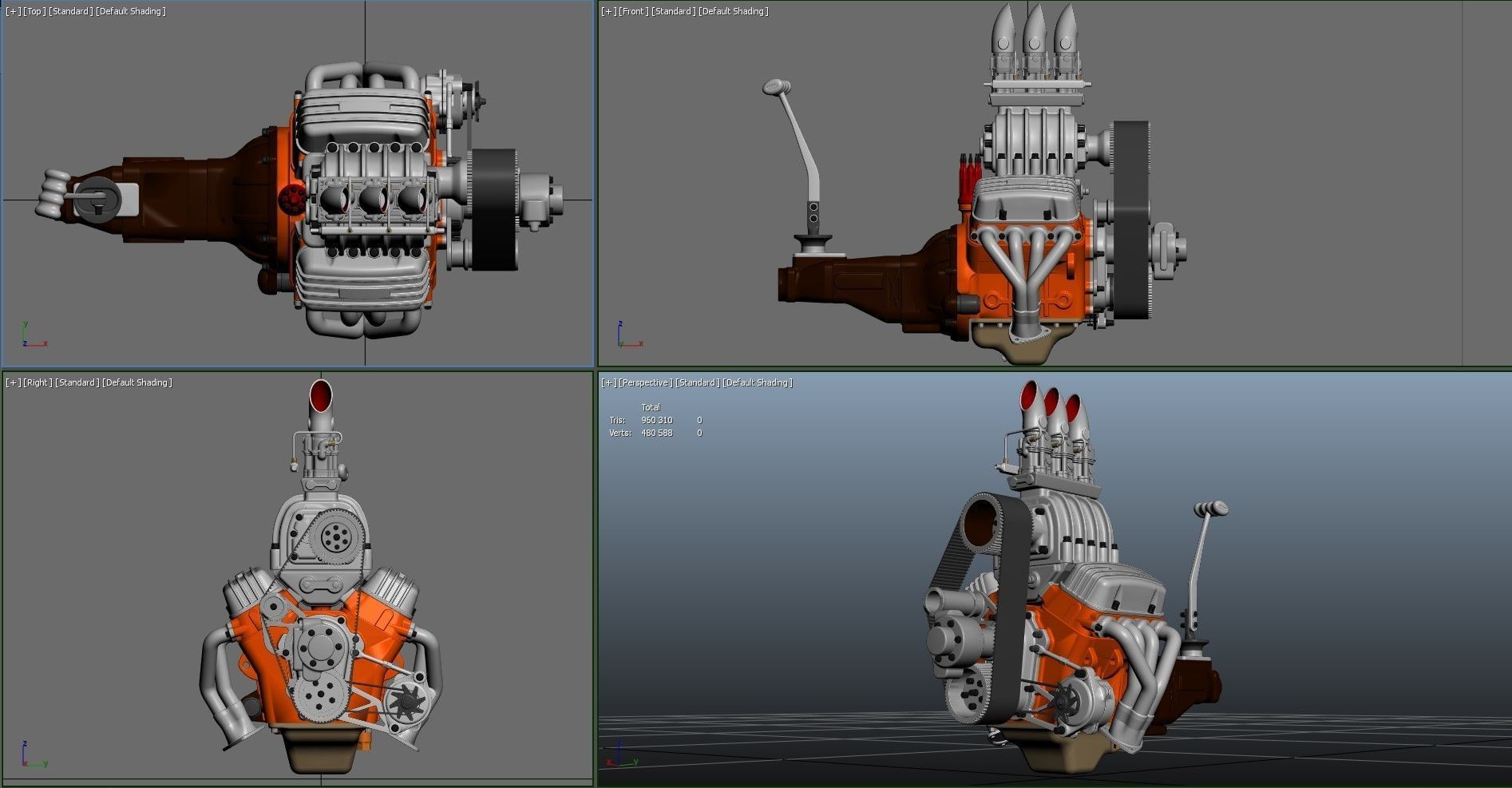 Cartoon V8 vintage engine 3D model_35